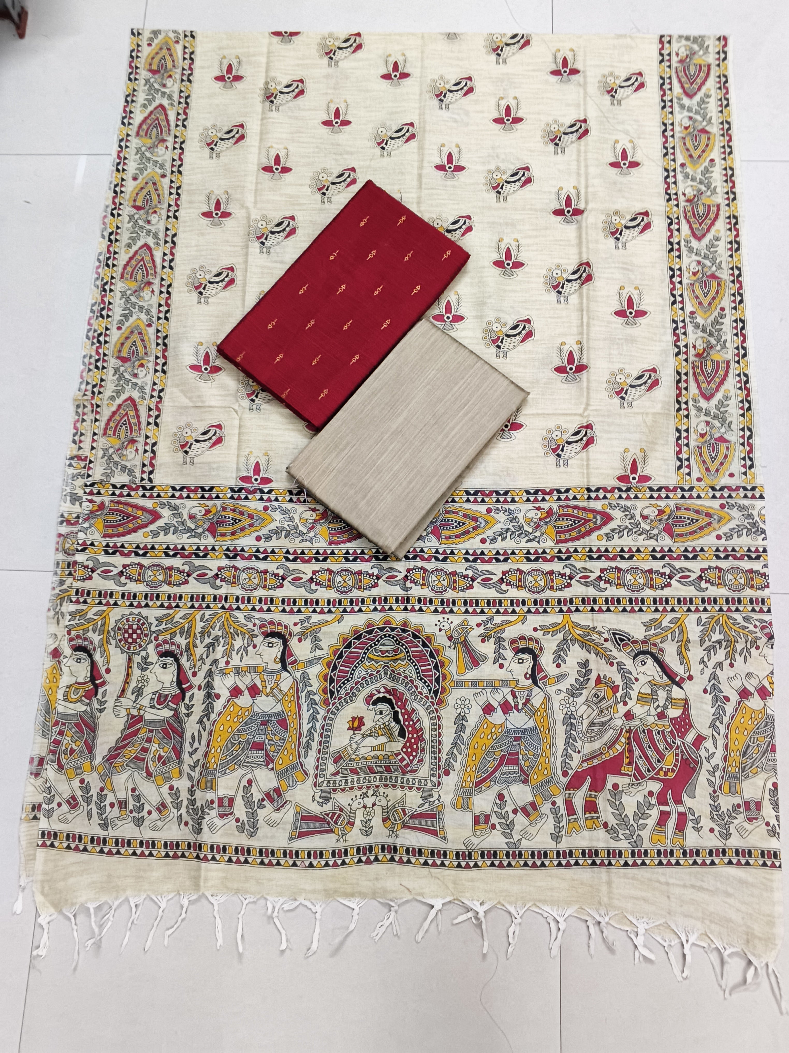 red madhubani 3 piece set
