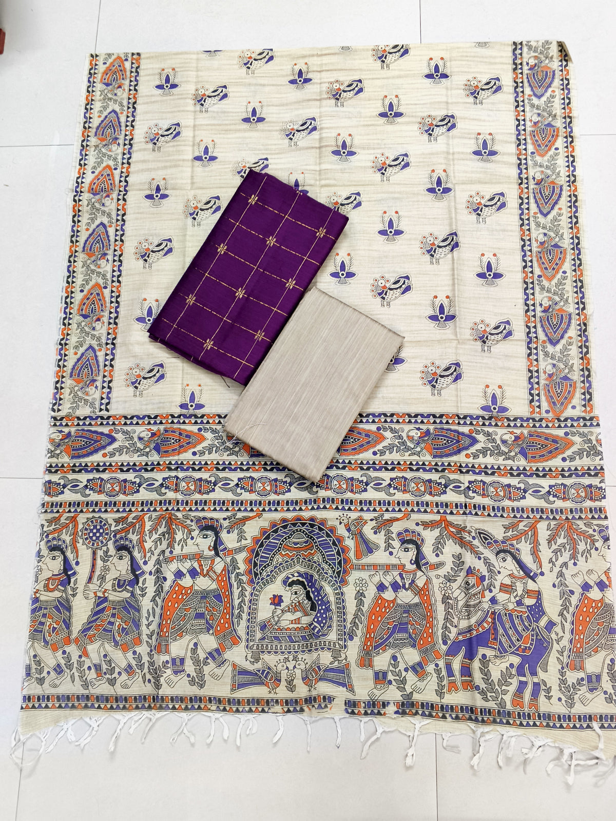 purple madhubani 3 piece set