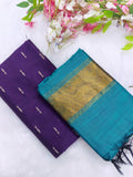 dark purple raw silk top with skyblue duppata