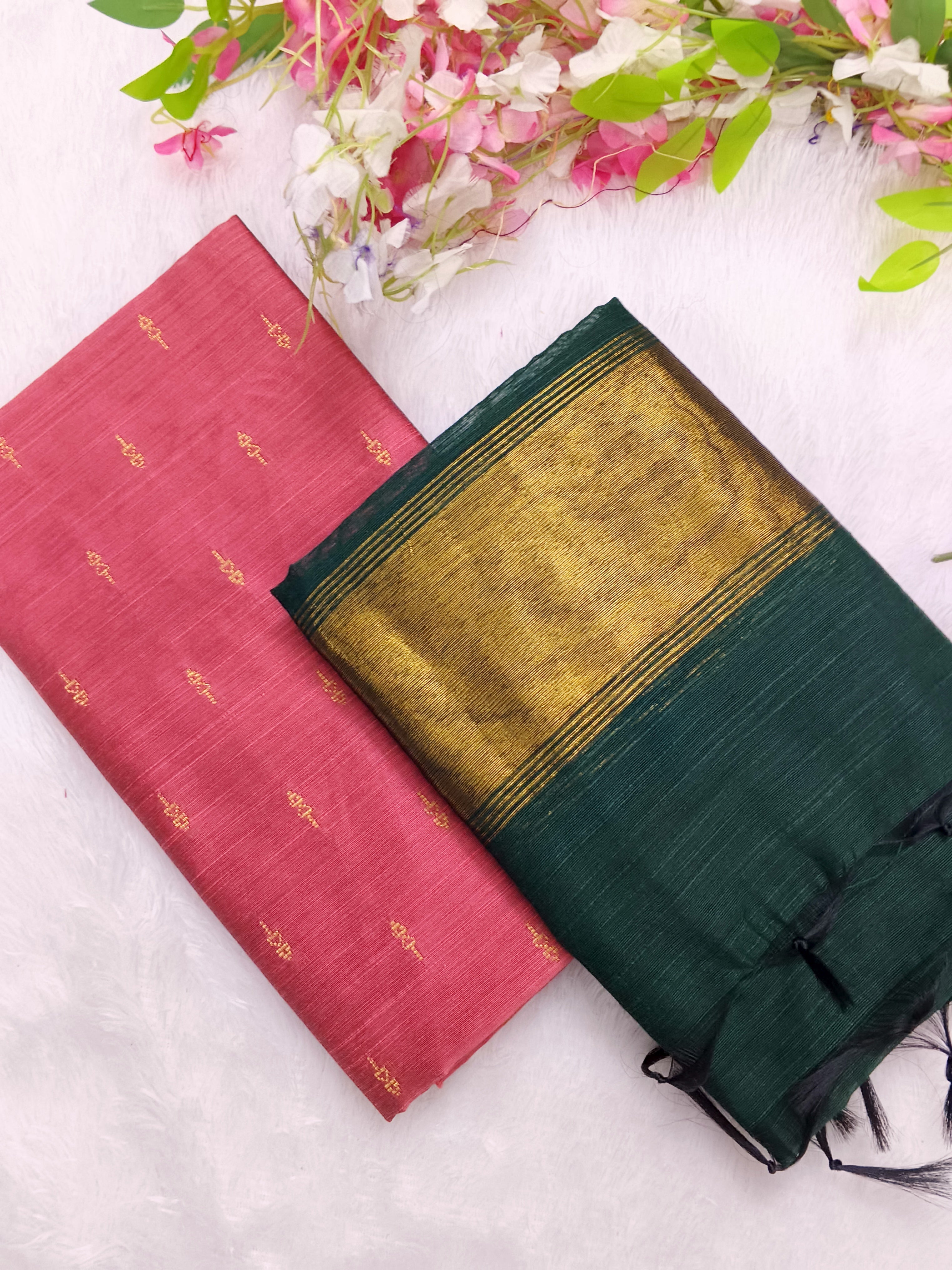 peech colour top with bottle green duppata