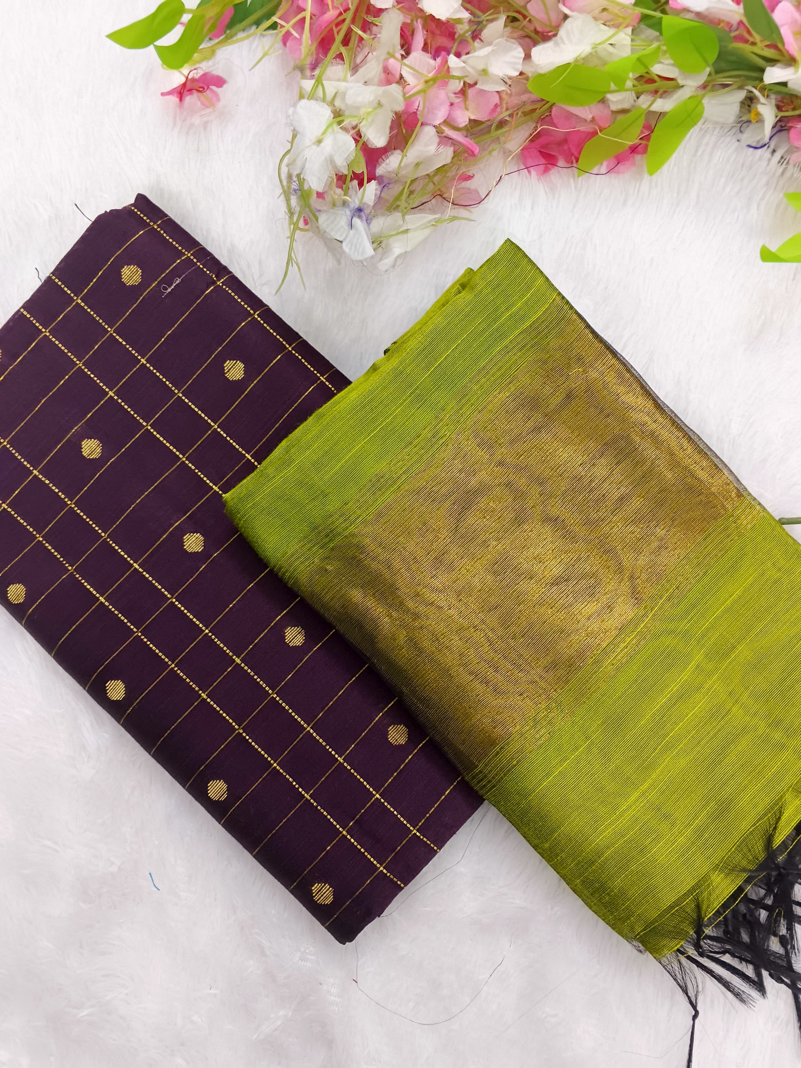 chocolate brown top with mehandi green tissue border duppata
