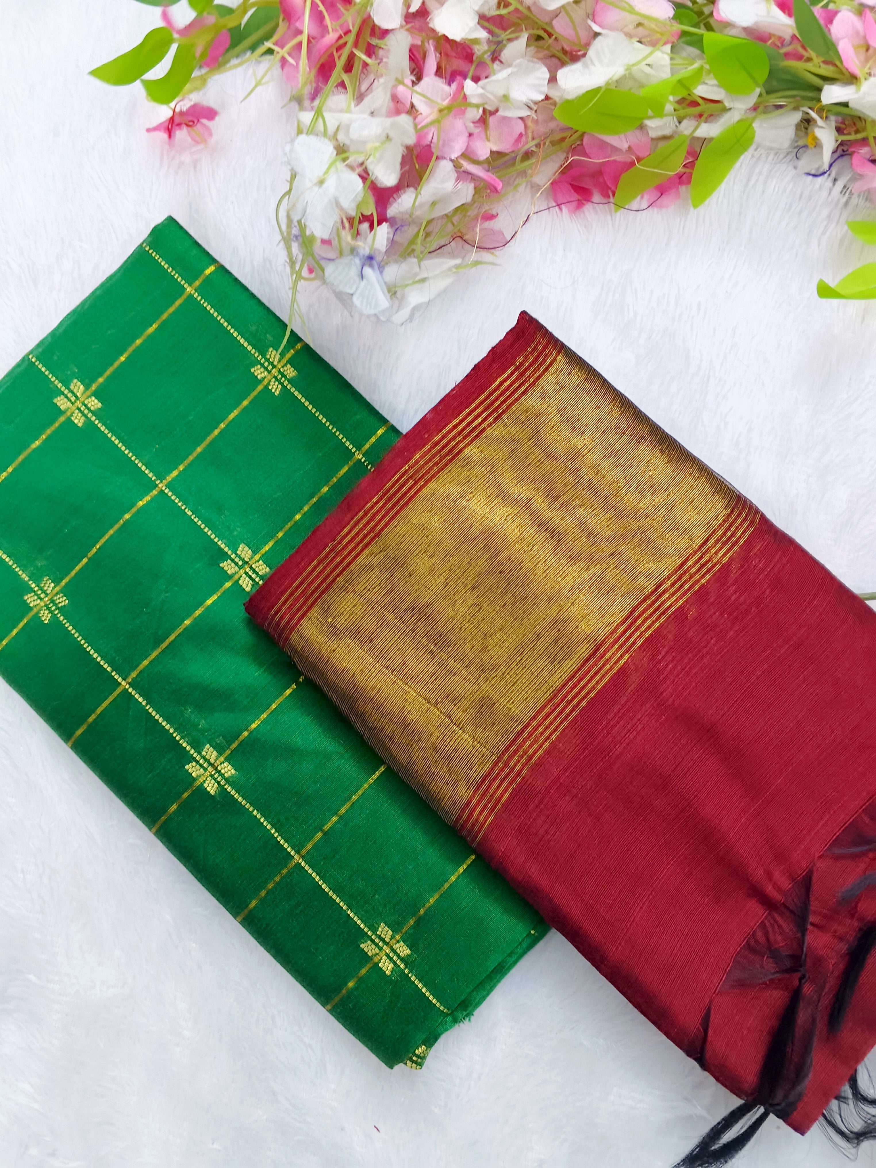 leaf green top with red tissue border duppata