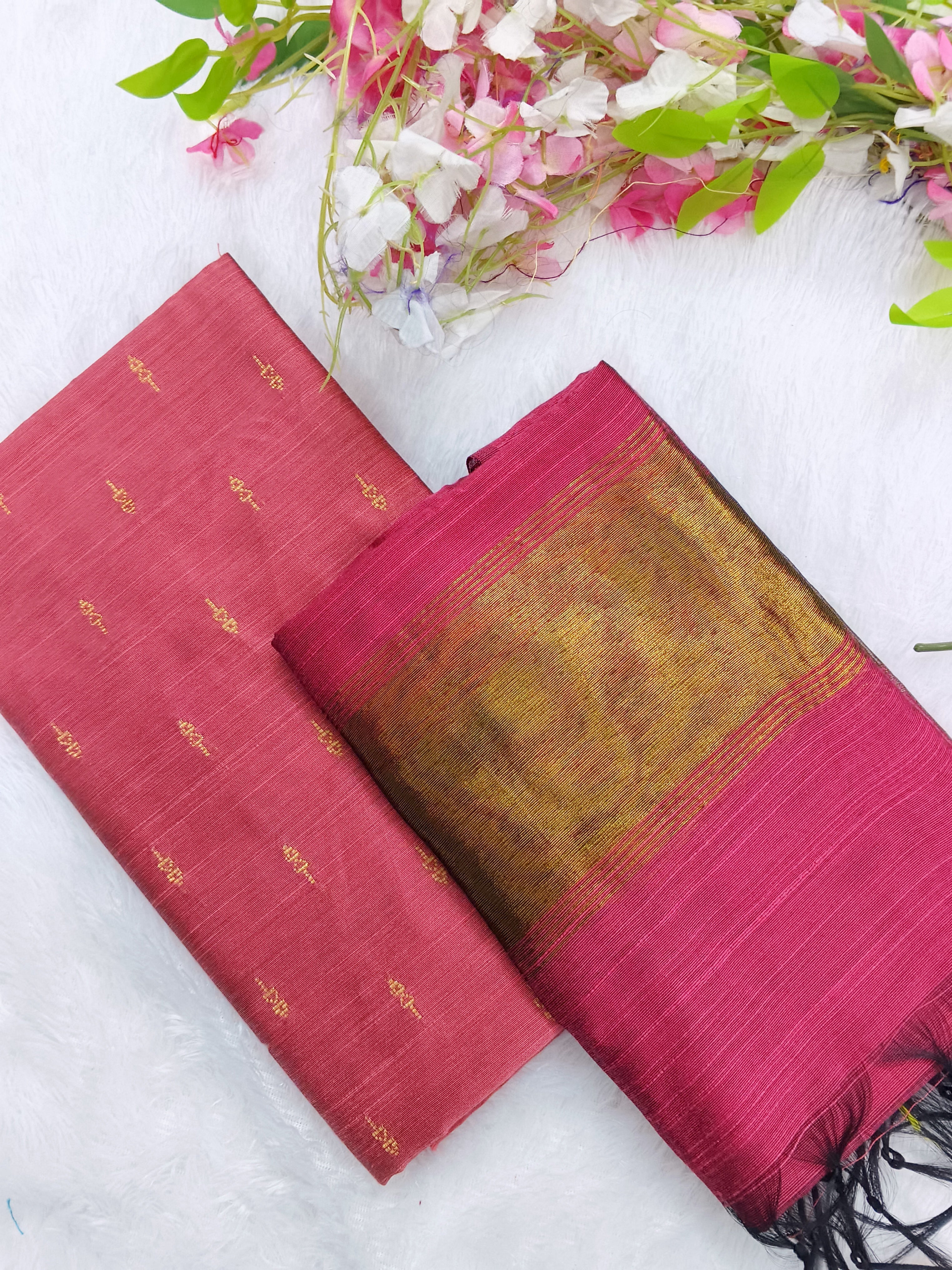 peech colour raw silk top with peech colour tissue border duppata