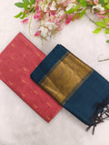 peech colour top with mayil blue tissue border duppata
