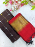 chocolate brown with red tissue border duppata