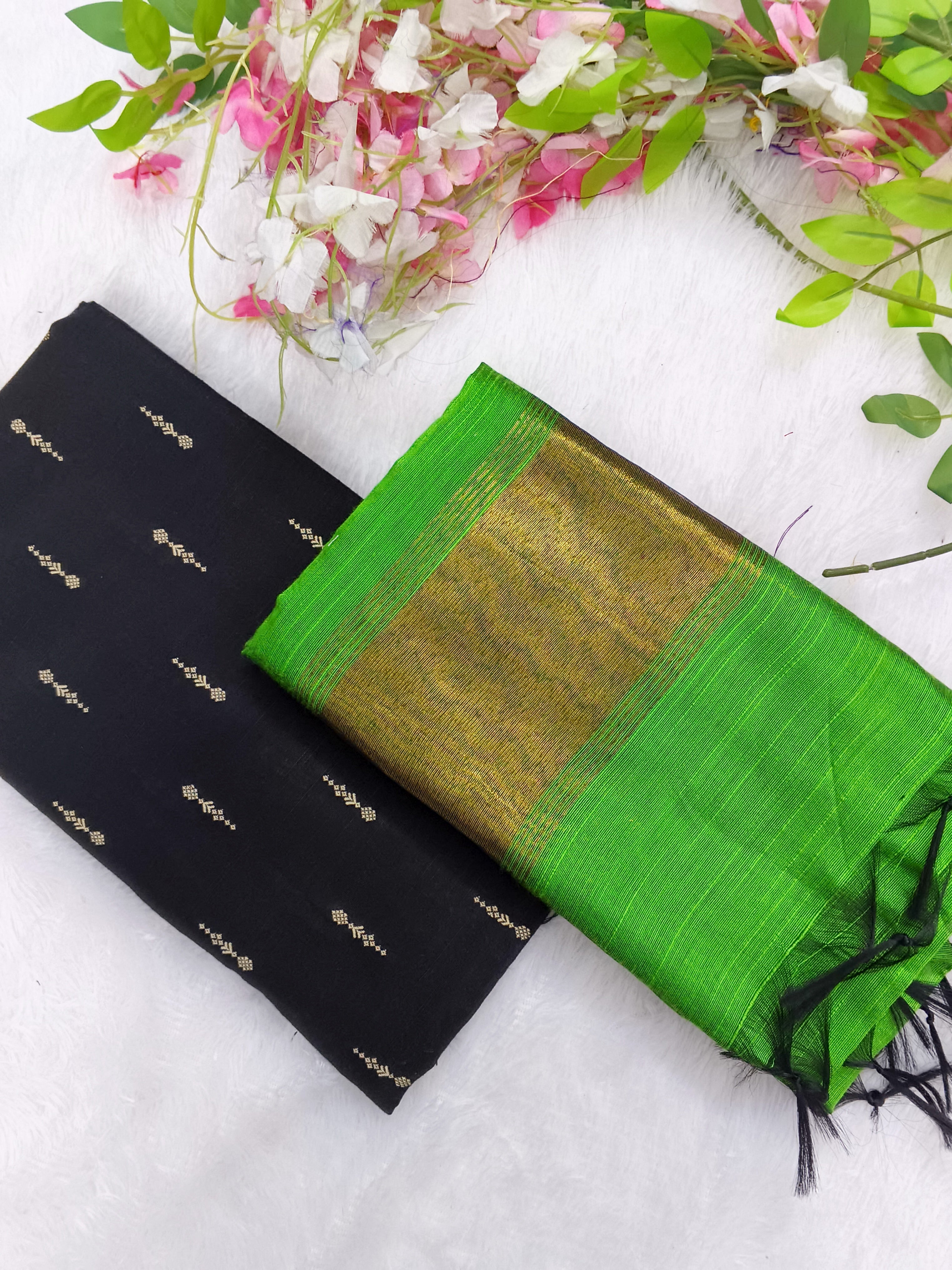 black with parrot green tissue border dupppata