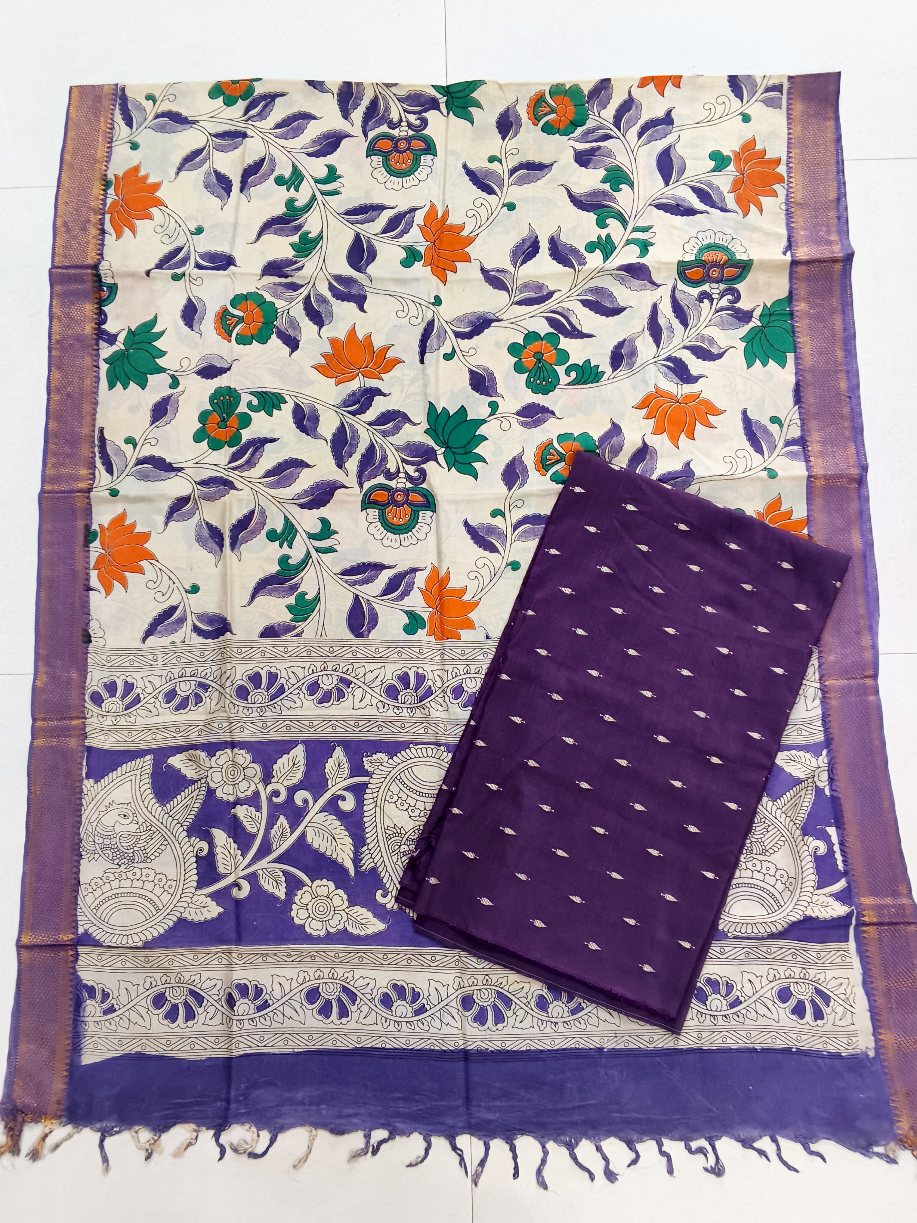dark purple chennuri silk duppata with raw silk top