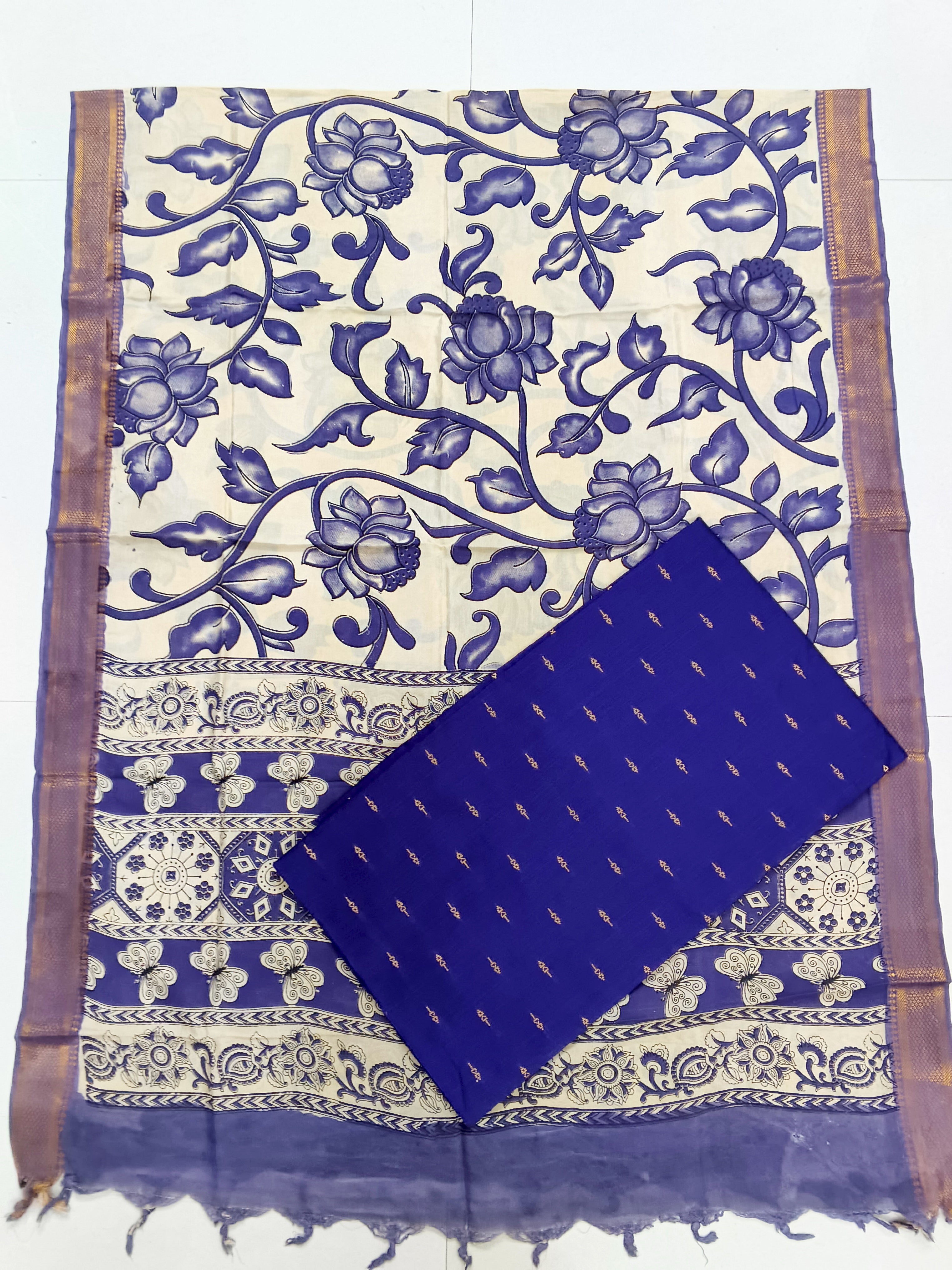 violet lotus design chennuri silk duppata with raw silk top