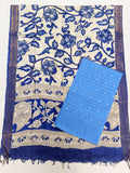 royal blue chennuri silk duppata with skyblue blue raw silk top