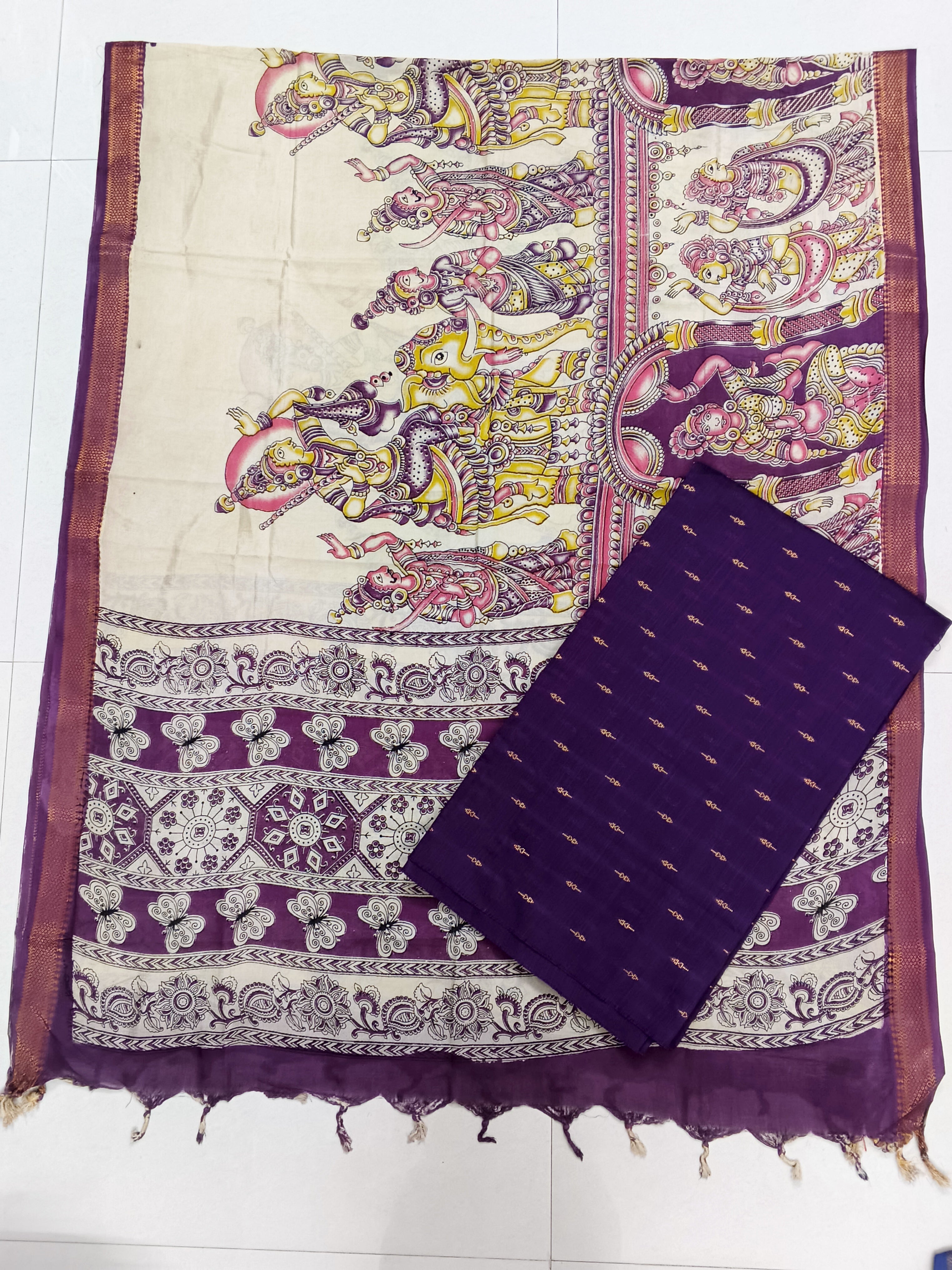wine colour chennuri silk duppata with raw silk top