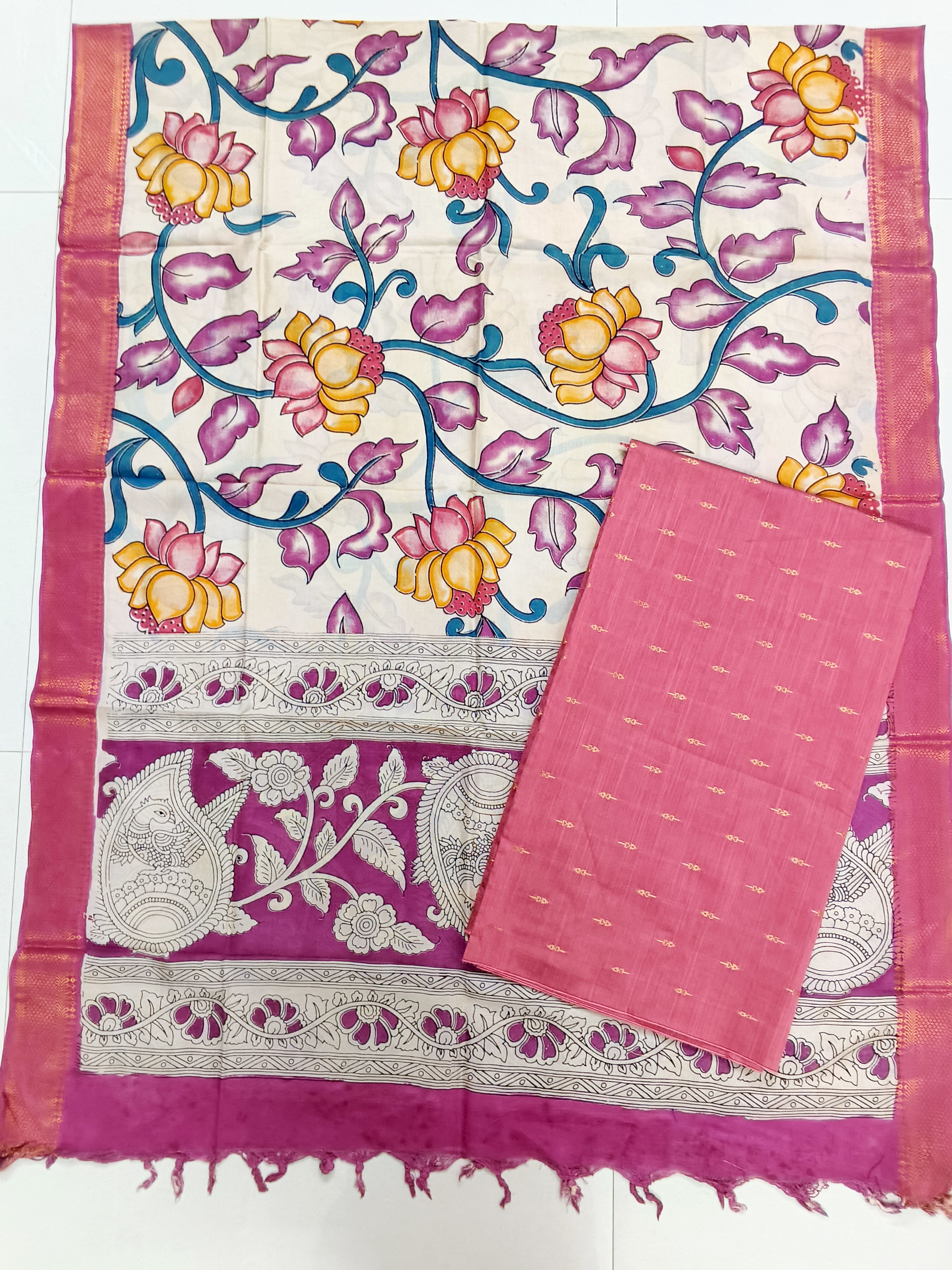 peech colour chennuri silk duppata with raw silk top