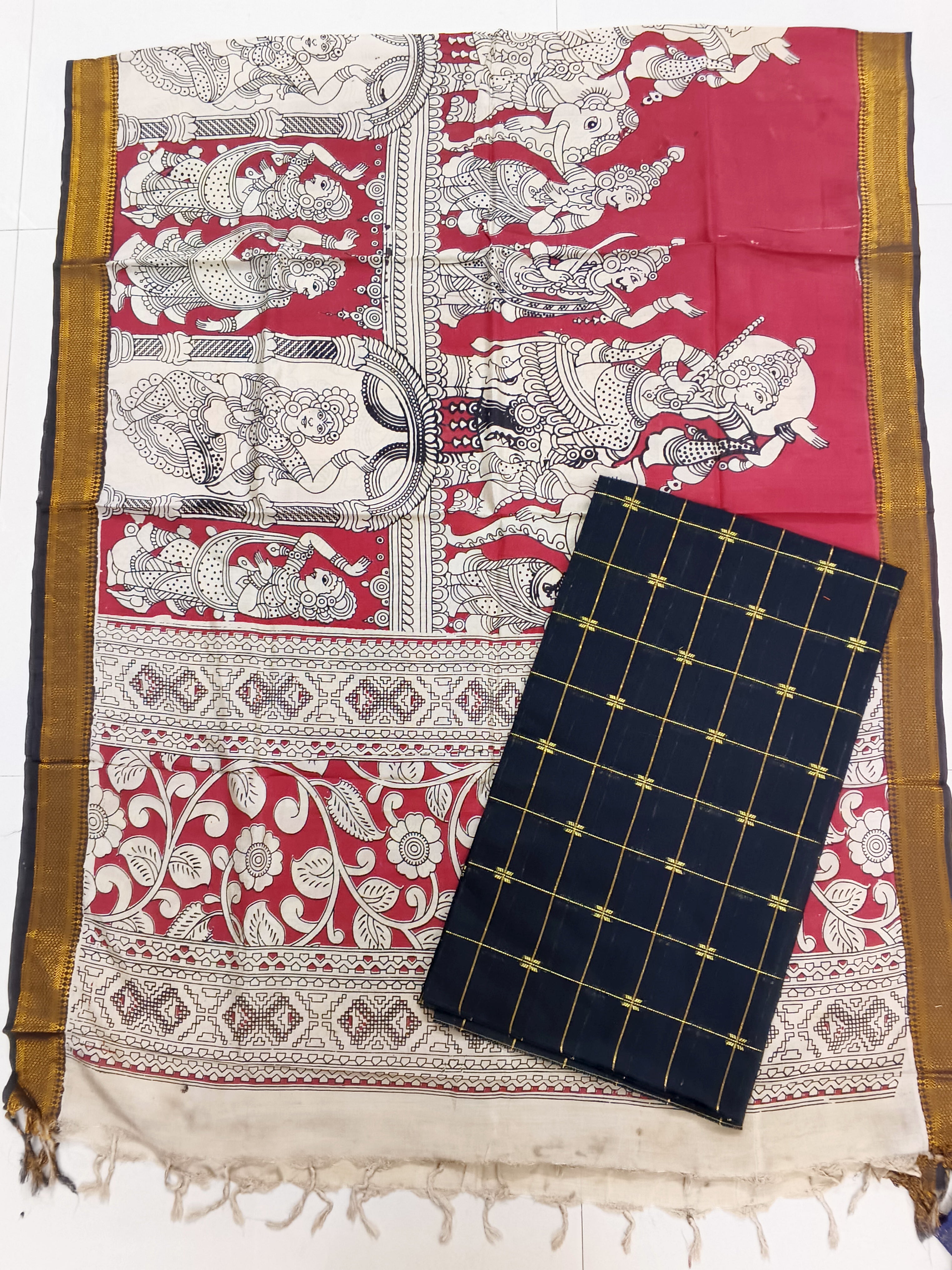 marrron chennuri silk duppata with raw silk top