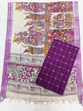 dark purple chennuri silk duppata with raw silk checked top