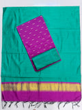 purple raw silk top with green duppata 3 piece set
