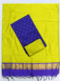 violet raw silk top with lemon green 3 piece set