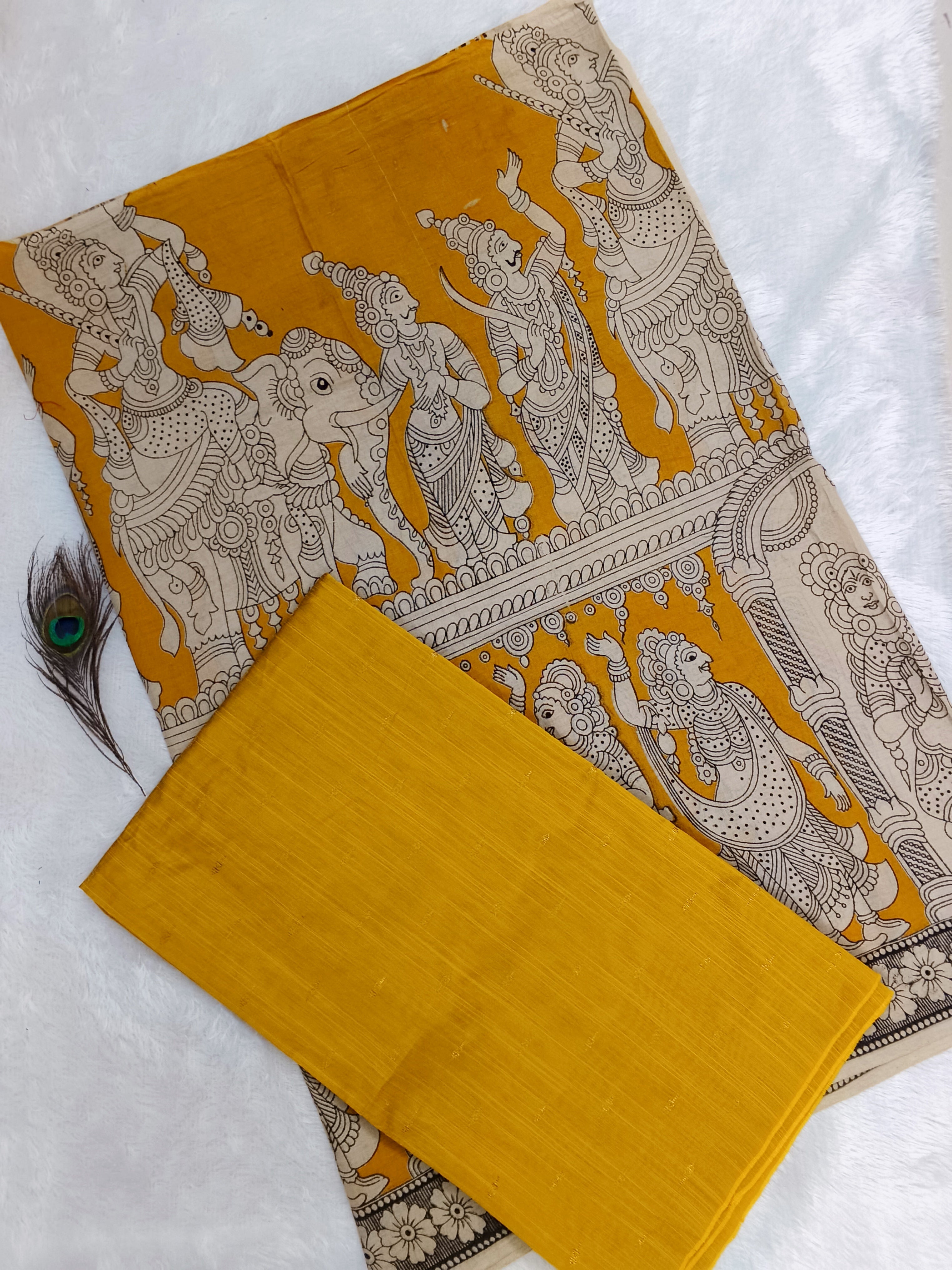 yellow cotton kalamkari 2 piece set
