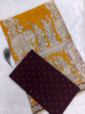 dark brown raw silk top with yellow kalamkari duppata
