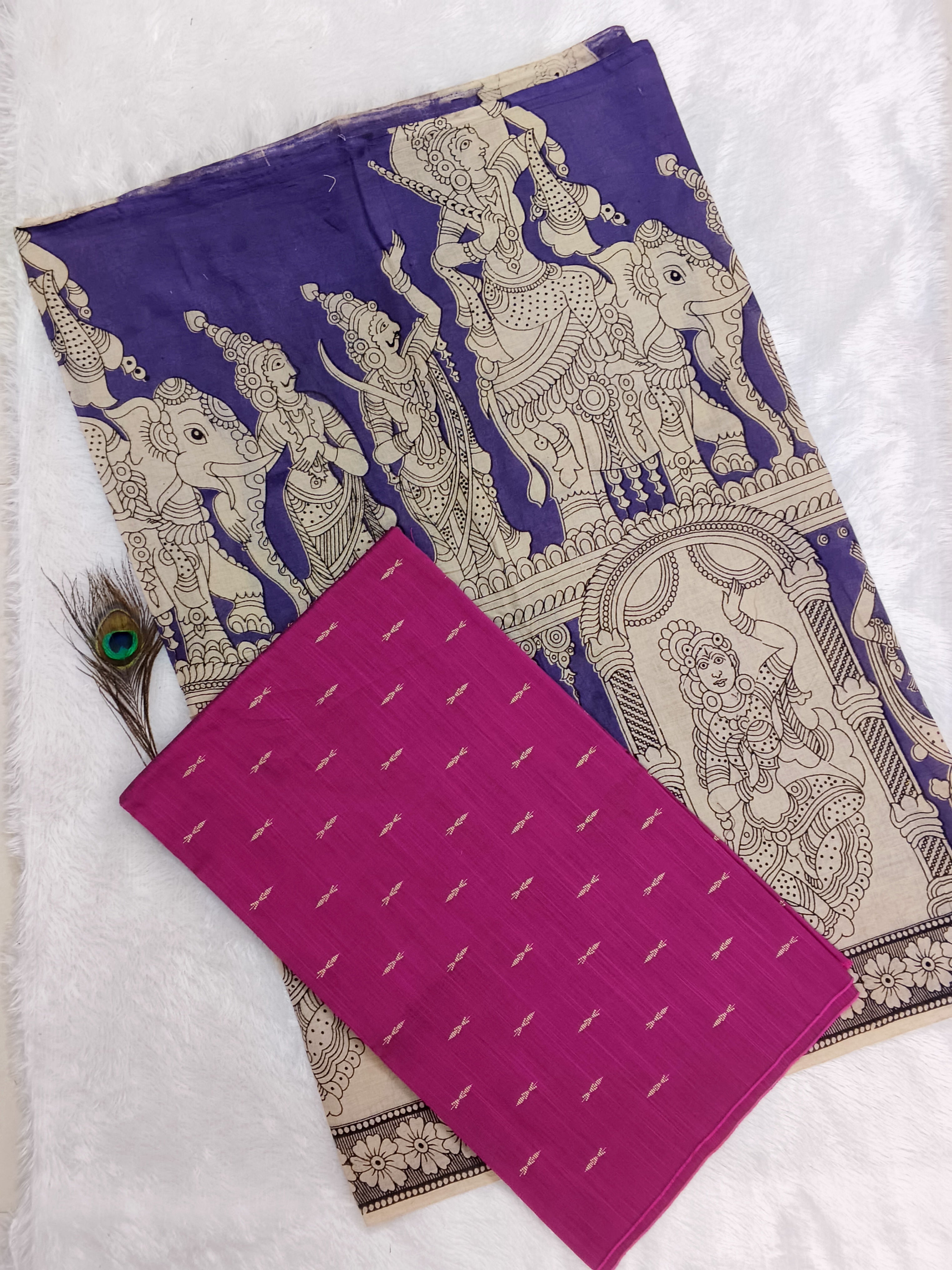 violet kalamkari duppata with pink top 2 piece set