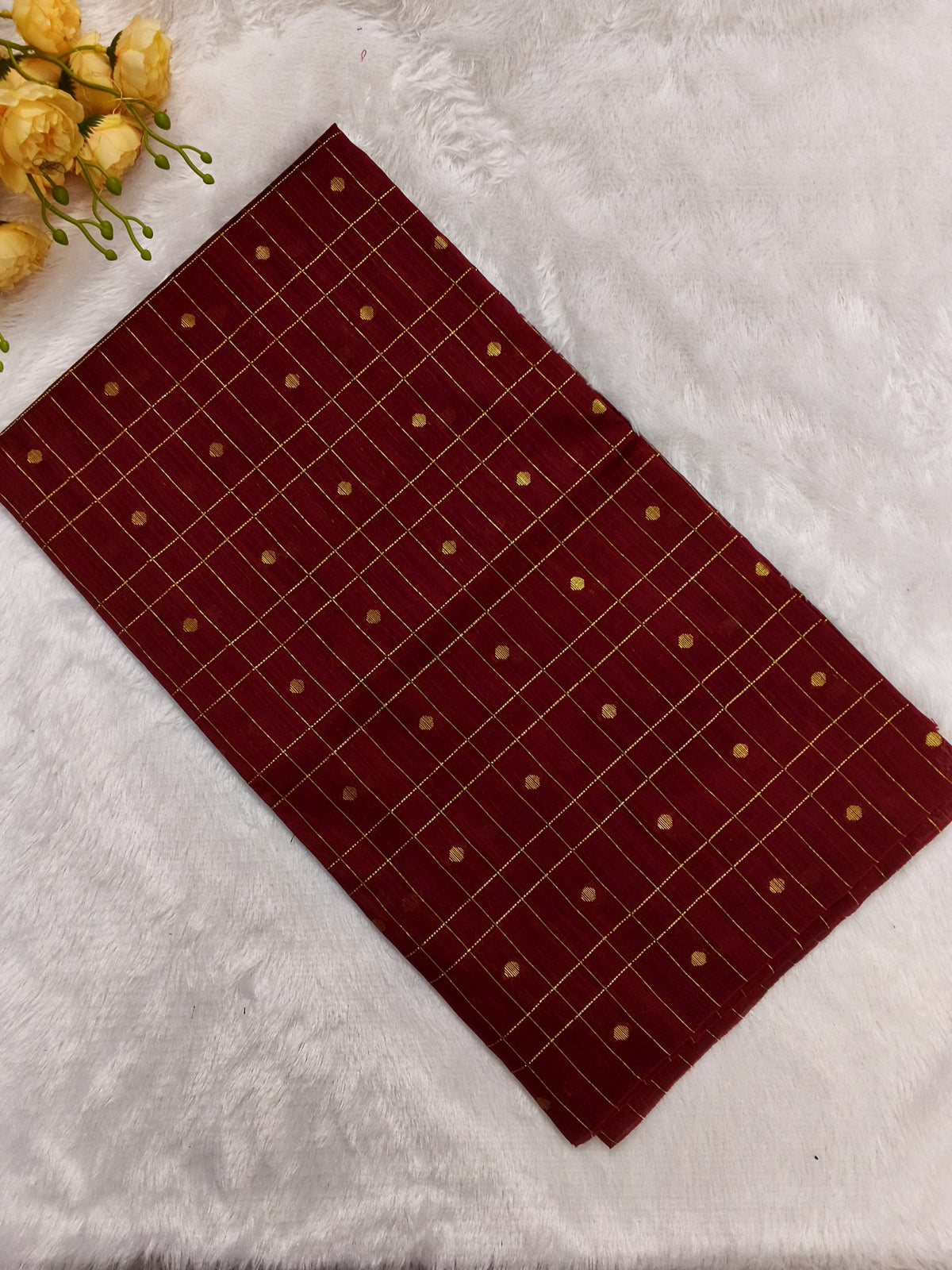 marron checked pattern raw silk top