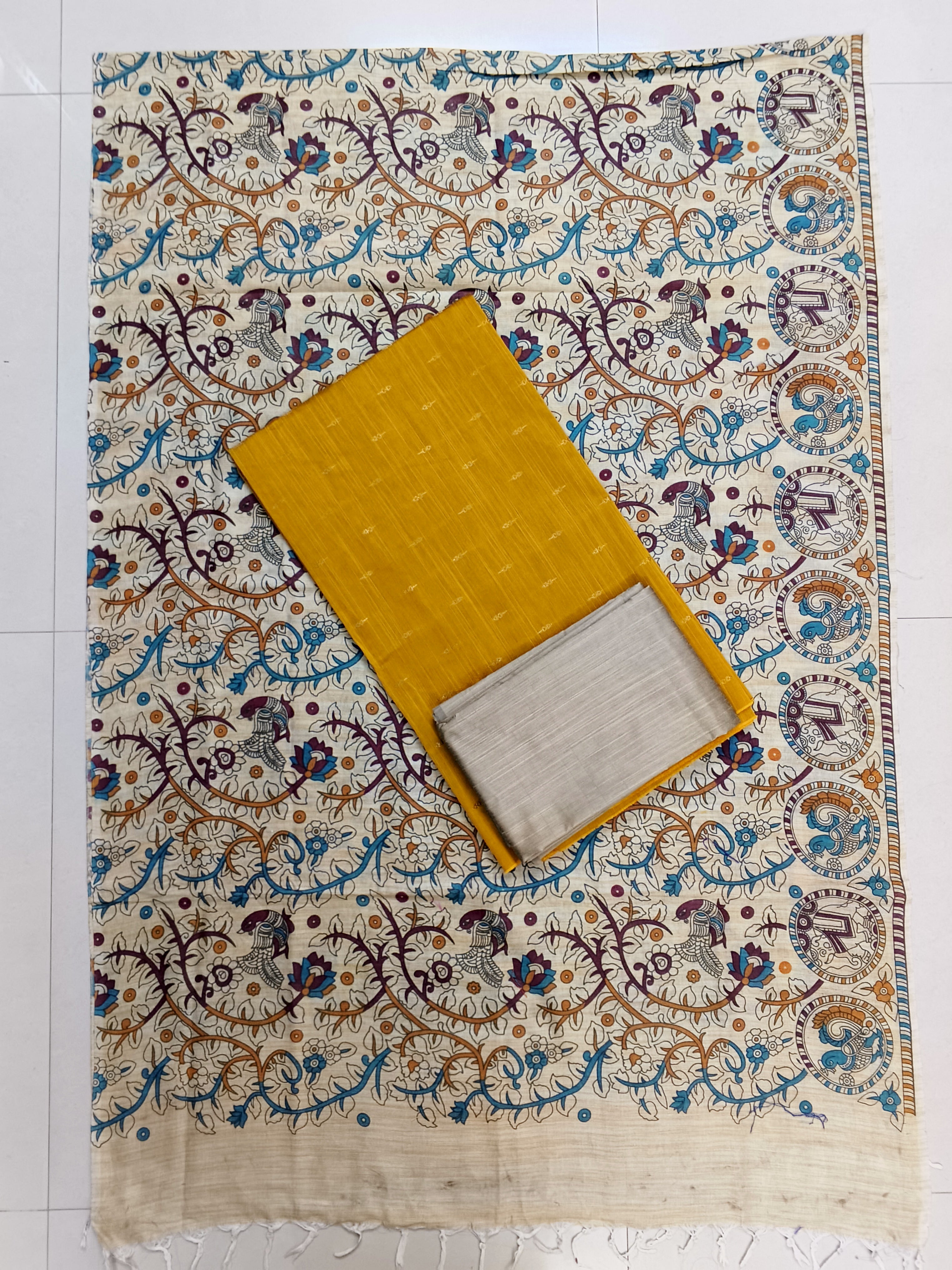 yellow madhubani 3 piece set
