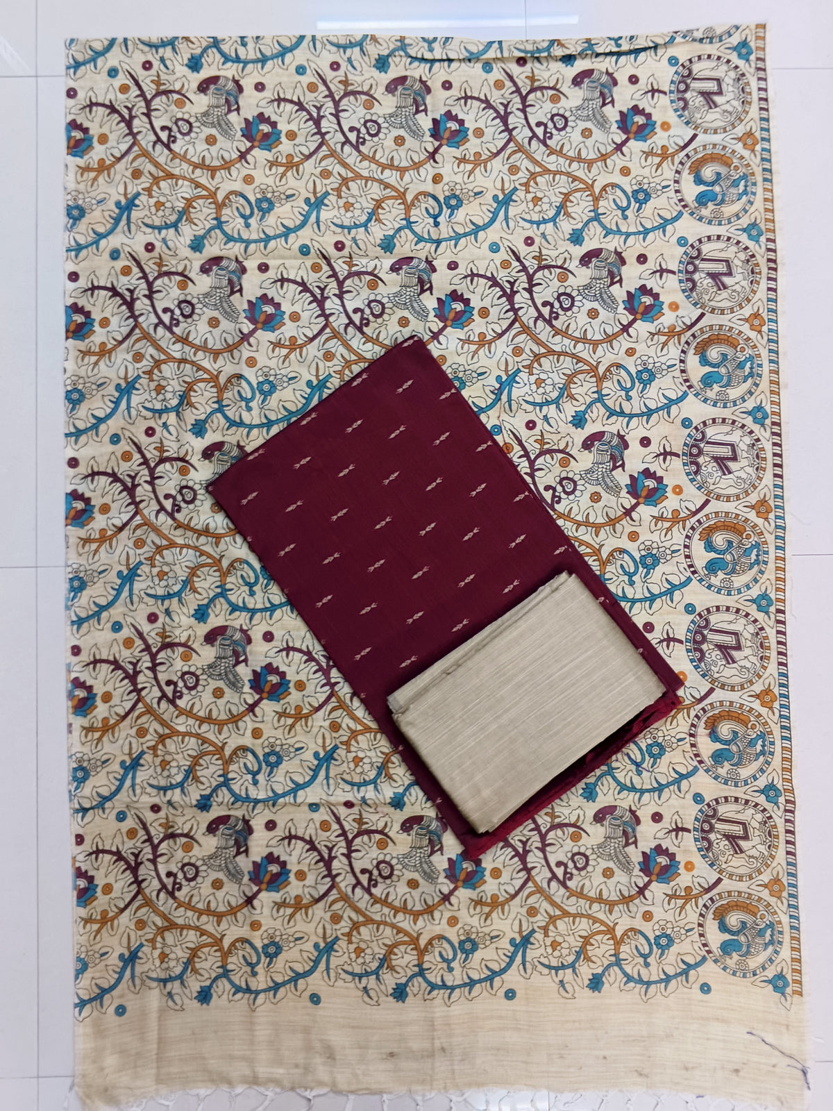 marron madhubani 3 piece set