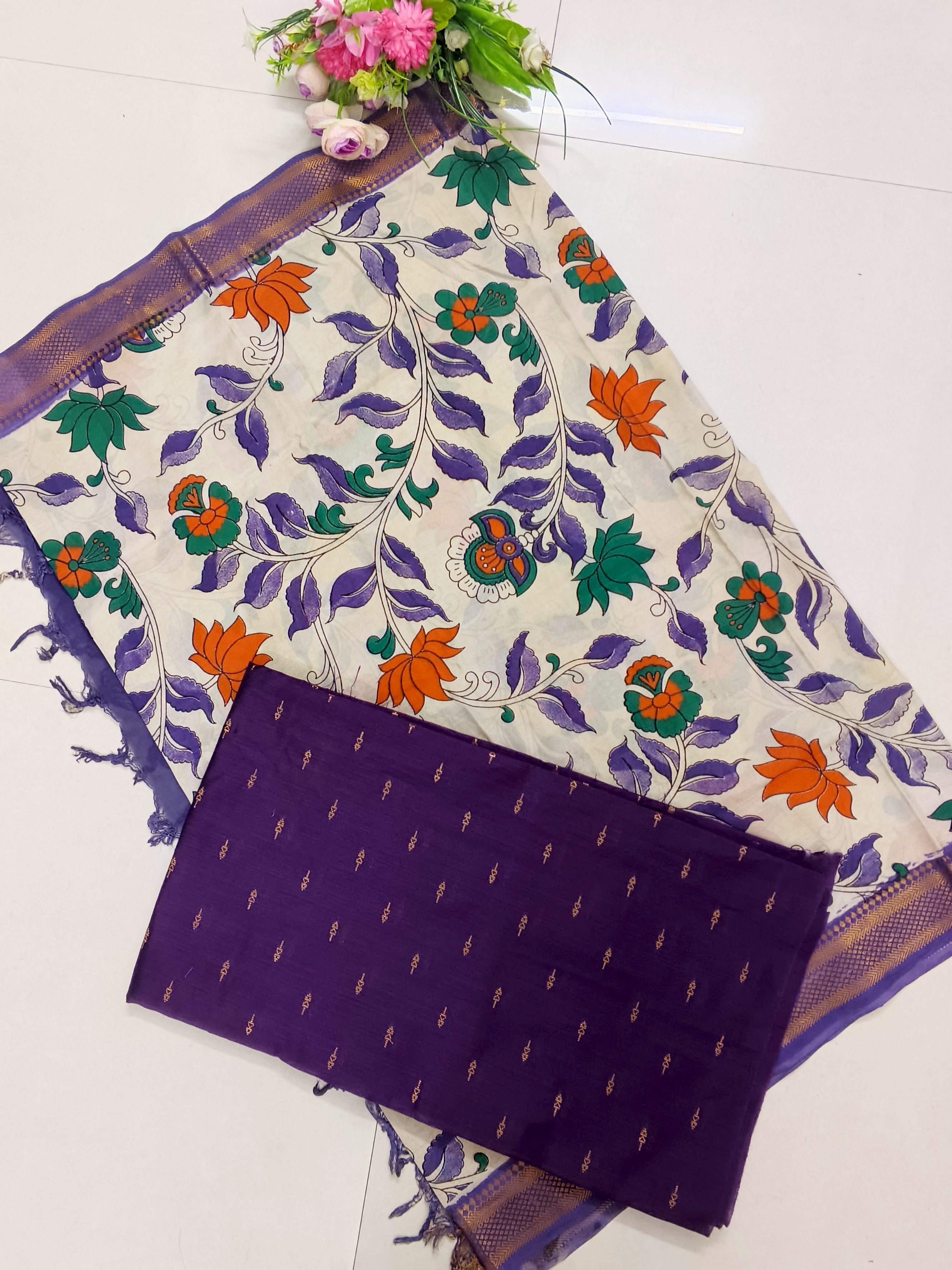 dark purple chennuri silk nizamborder duppata 2 piece set