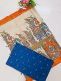 mayil green top with orange chennuri silk nizam border duppata 2 piece set