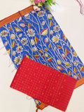 red top with royal blue chennuri silk nizam border duppata 2 piece set