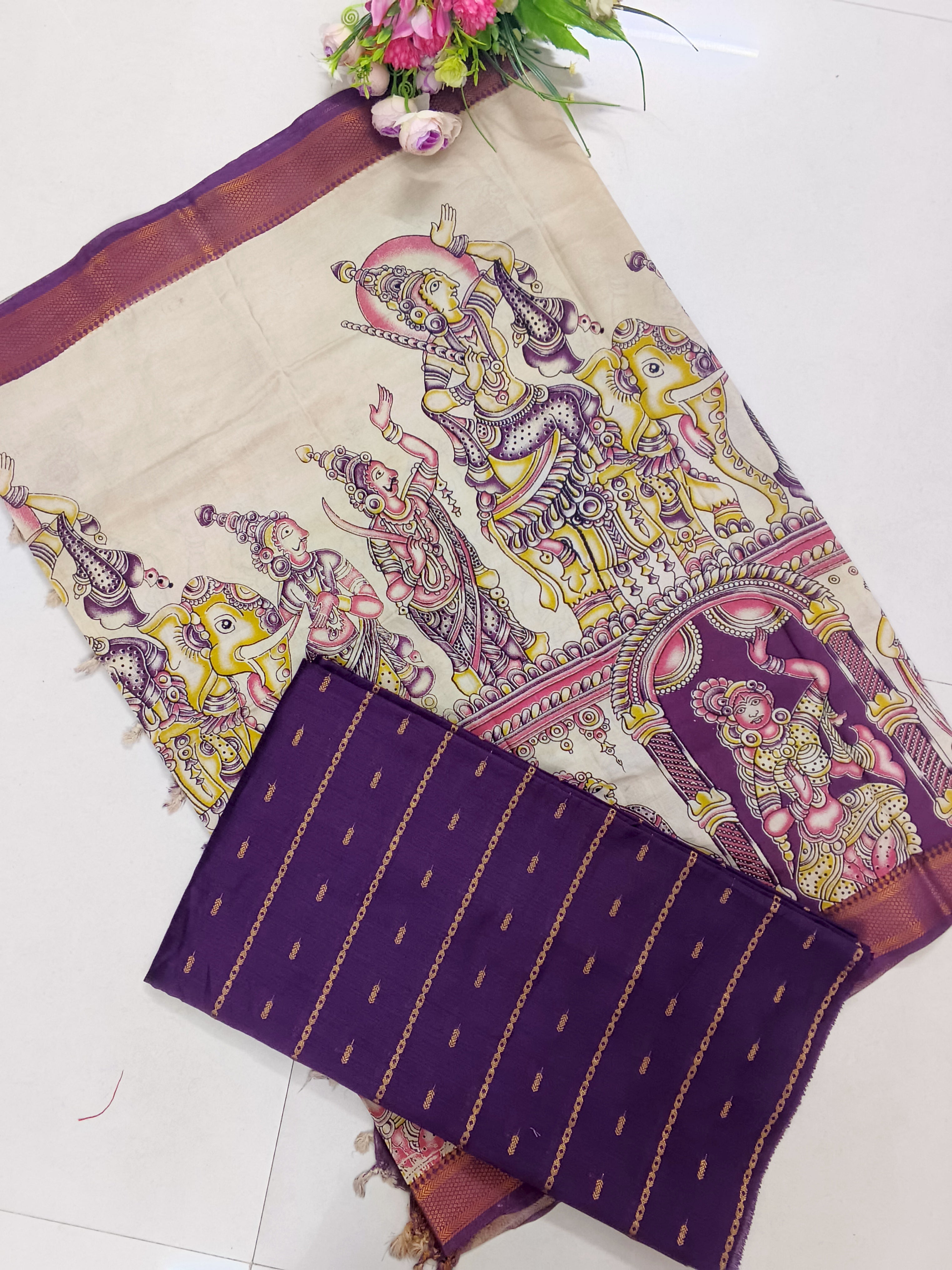 dark purple chennuri silk nizam border duppata 2 piece set