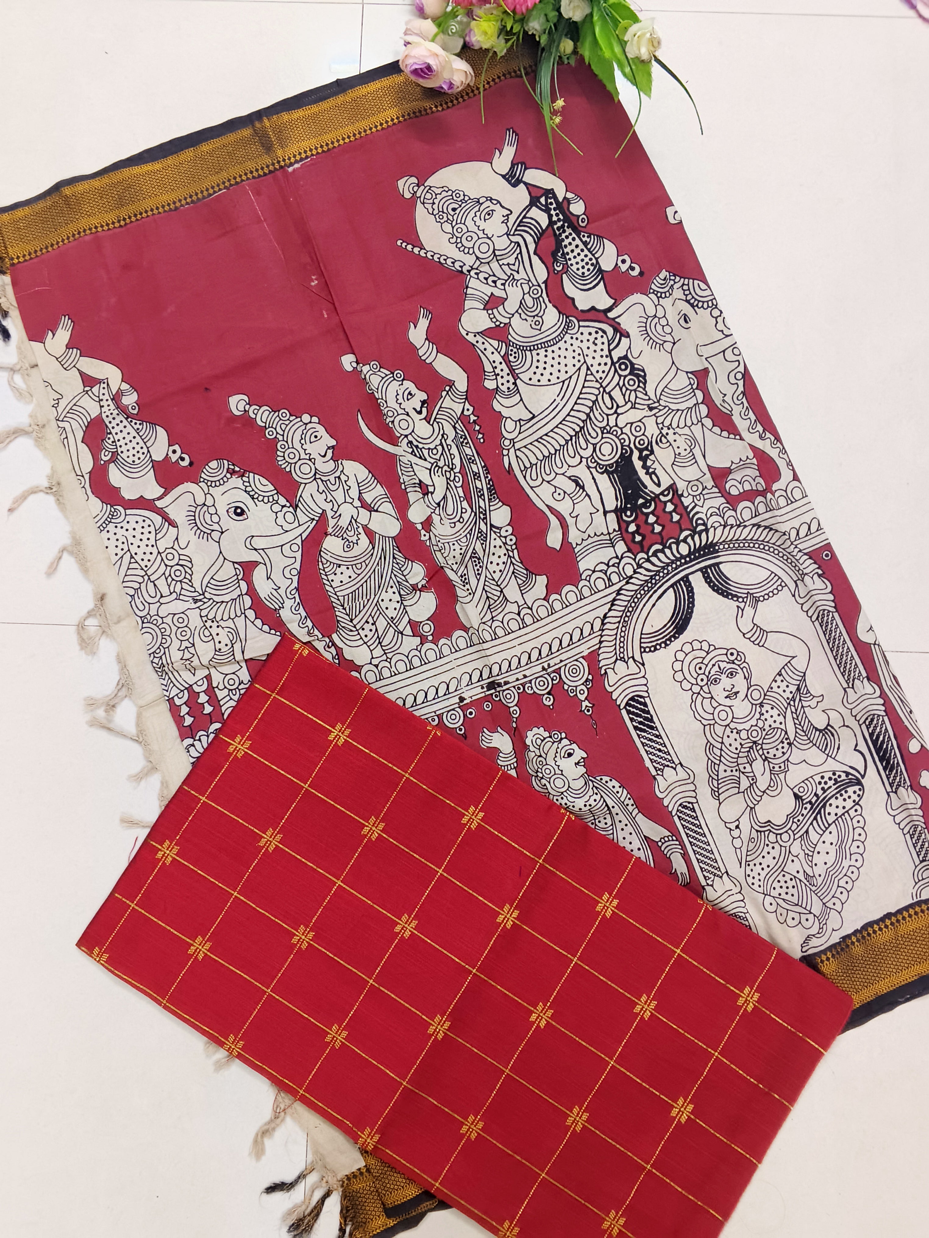 redish marron chennuri silk nizam border 2 piece set
