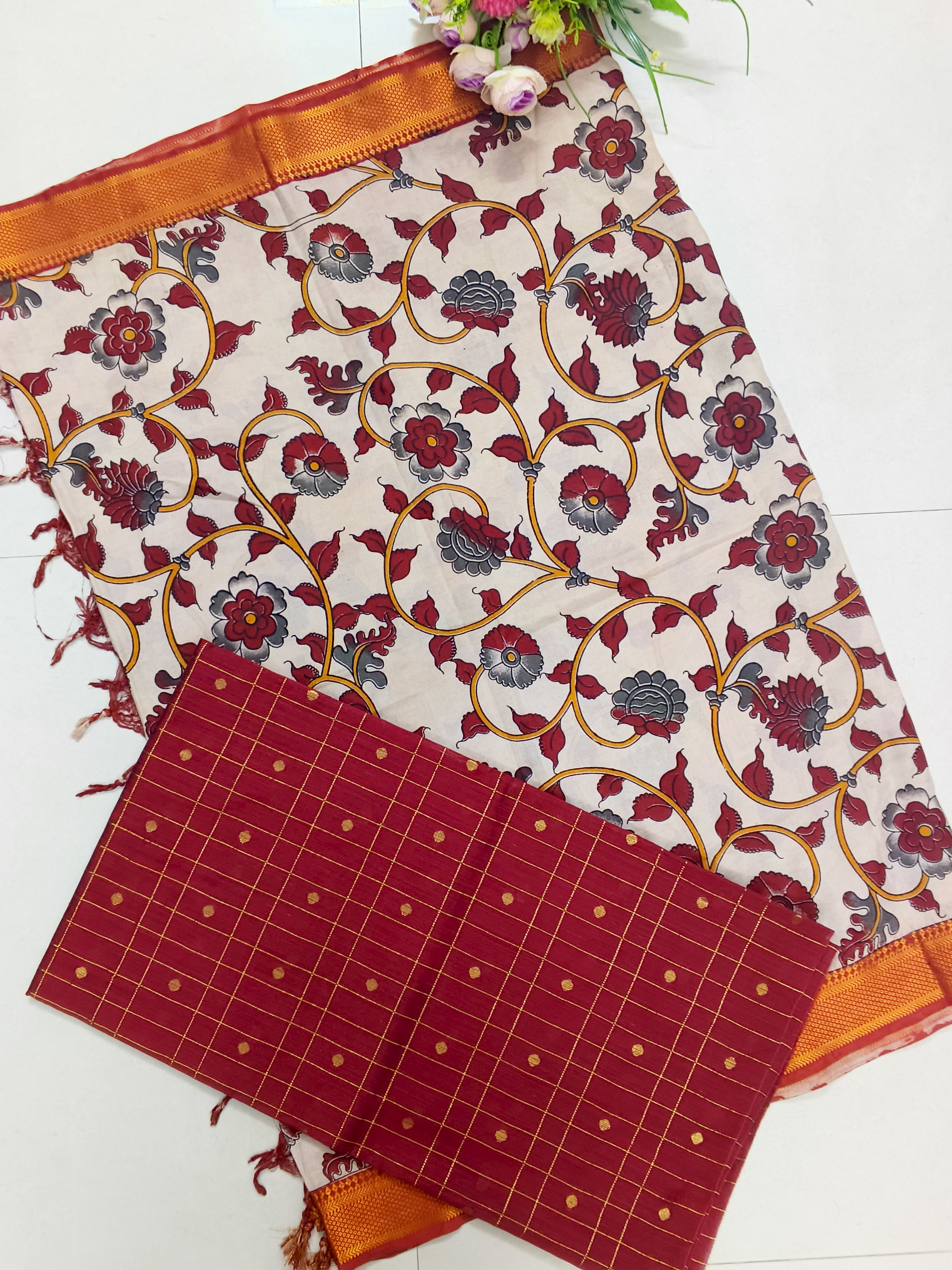 marron chennuri silk nizam border duppata 2 piece set