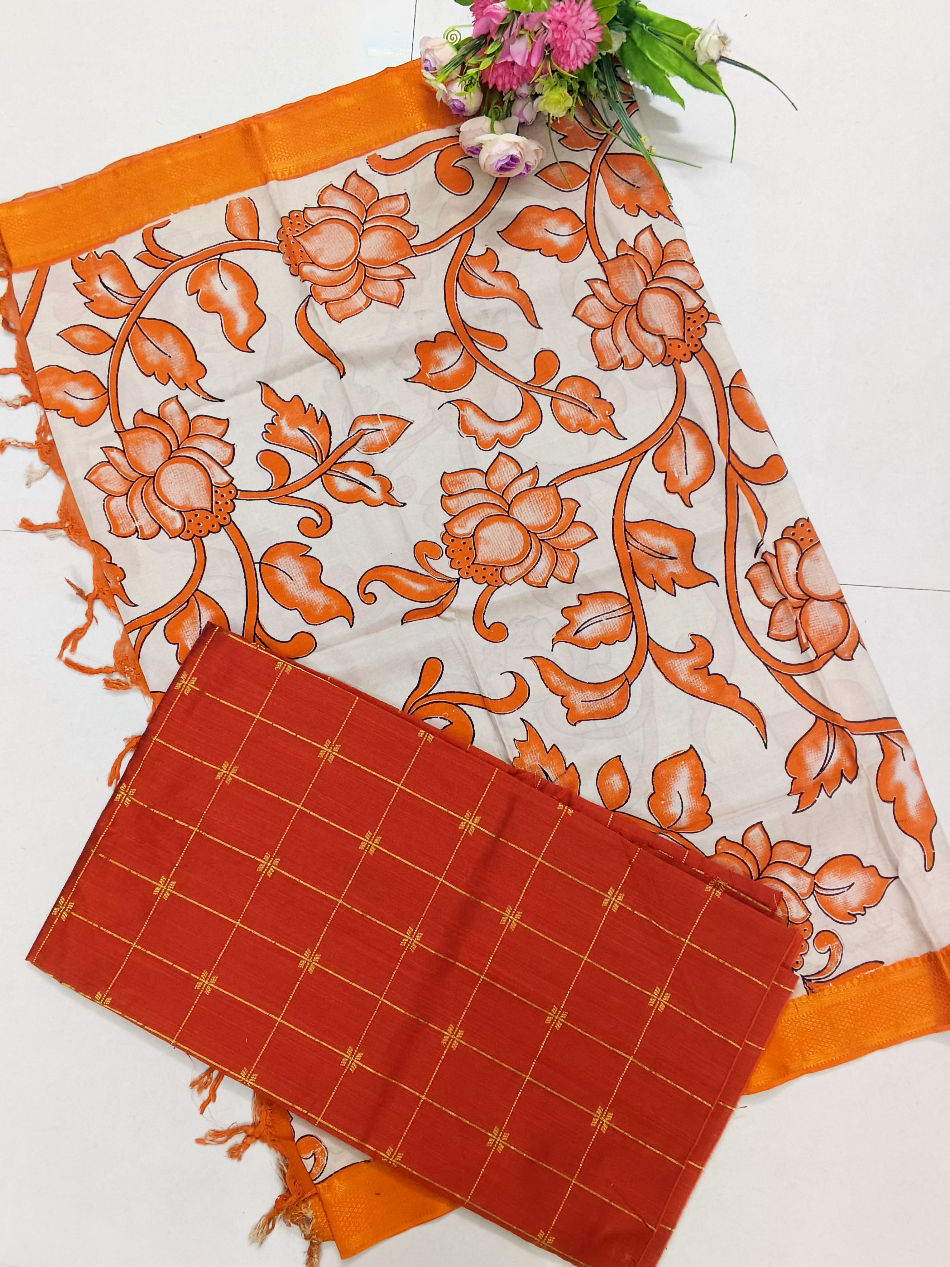 orange chennuri silk nizam border duppata 2 piece set