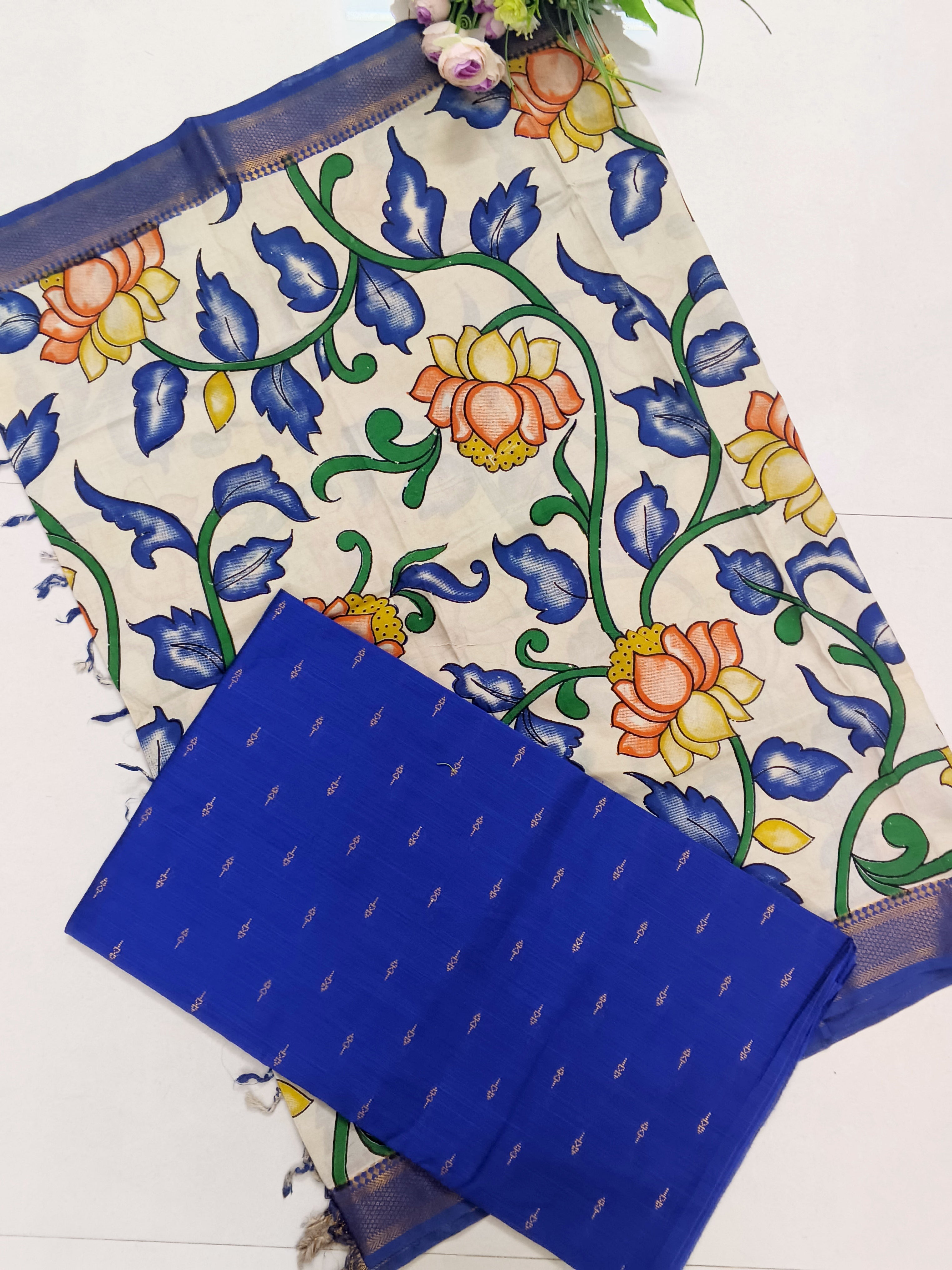 pepsi blue chennuri silk nizam border duppata 2 piece set