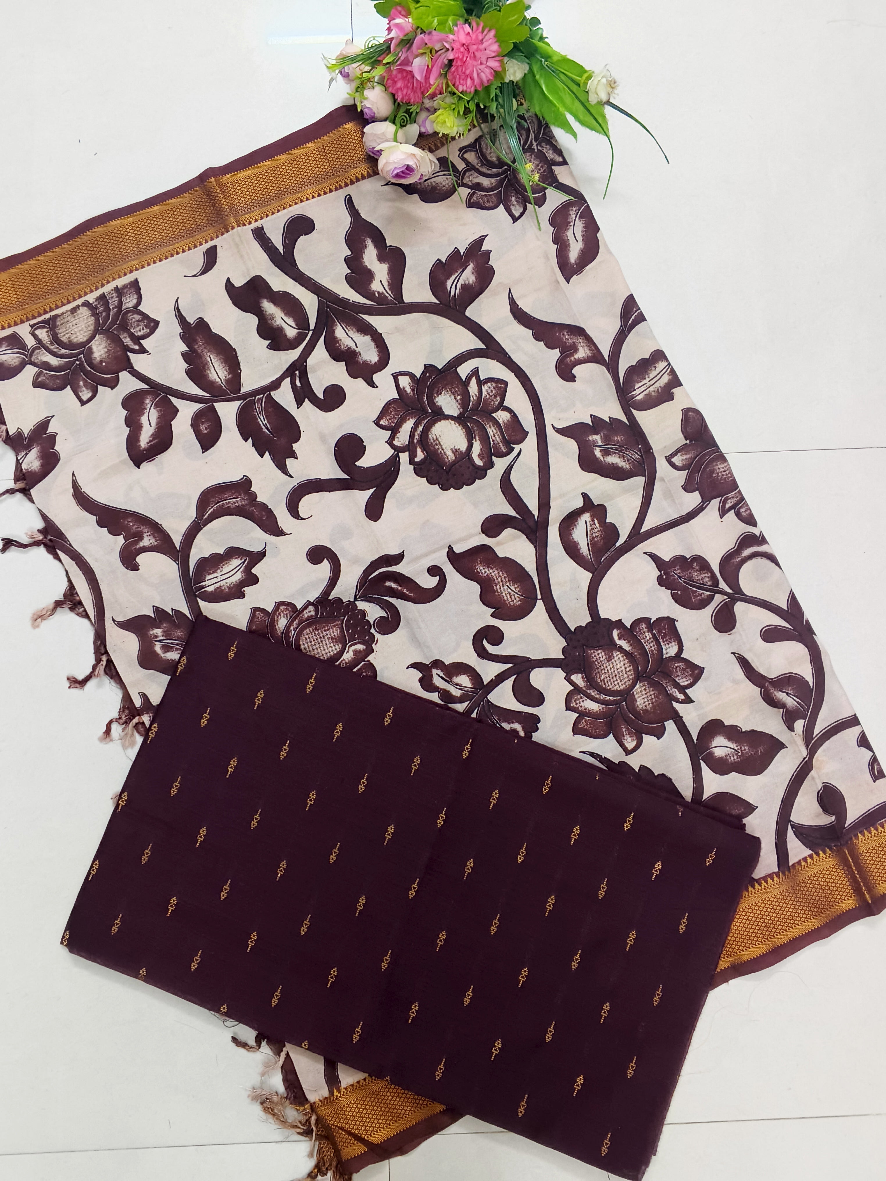 dark brown chennuri silk nizam border 2 piece set