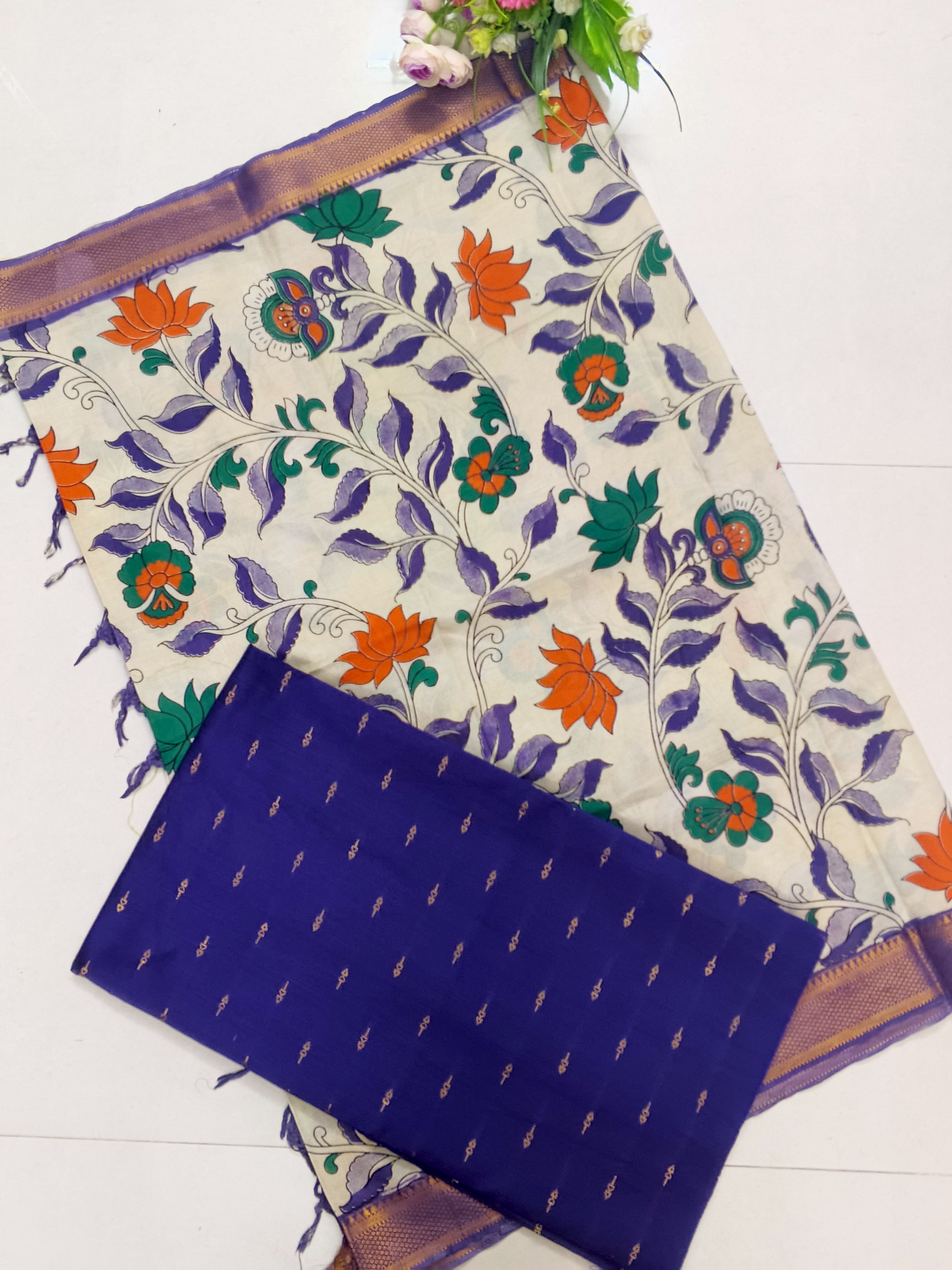 dark purple nizam border duppata with raw silk top