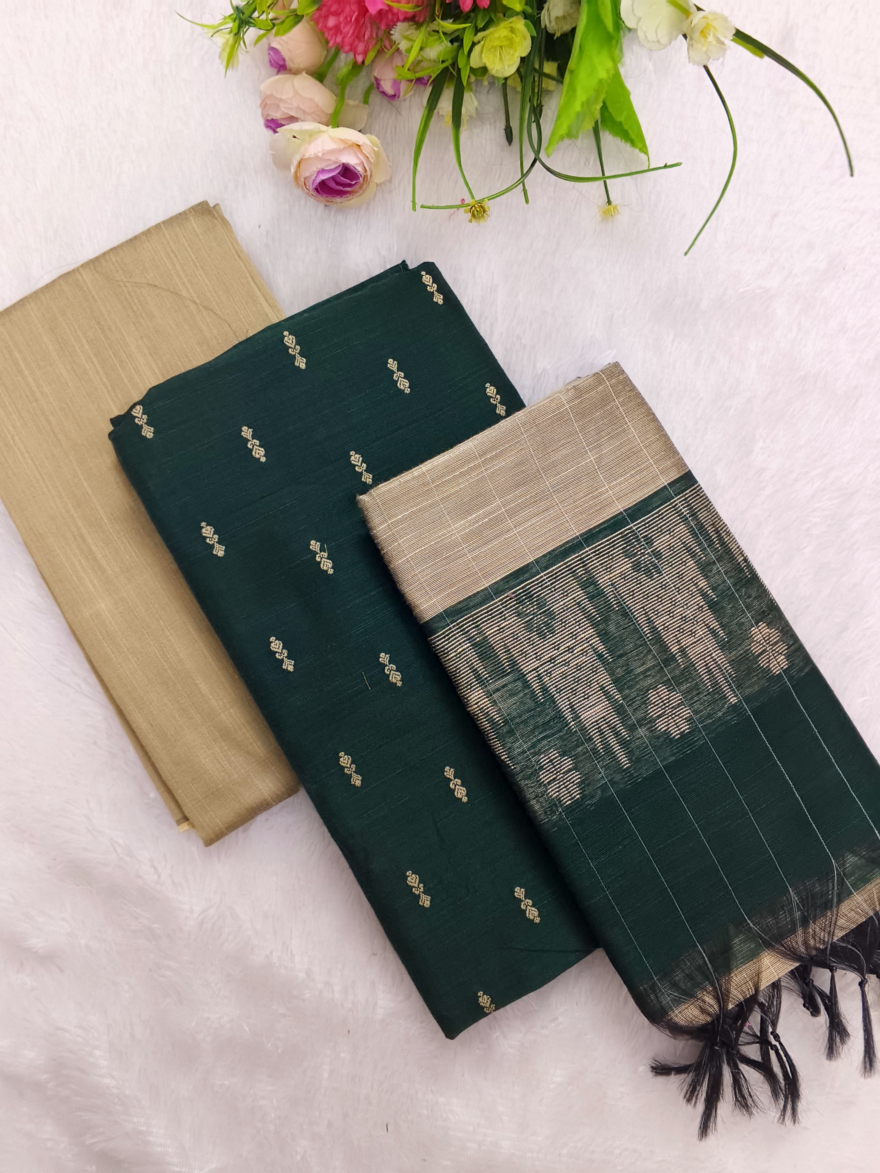 bottle green raw silk 3 piece set