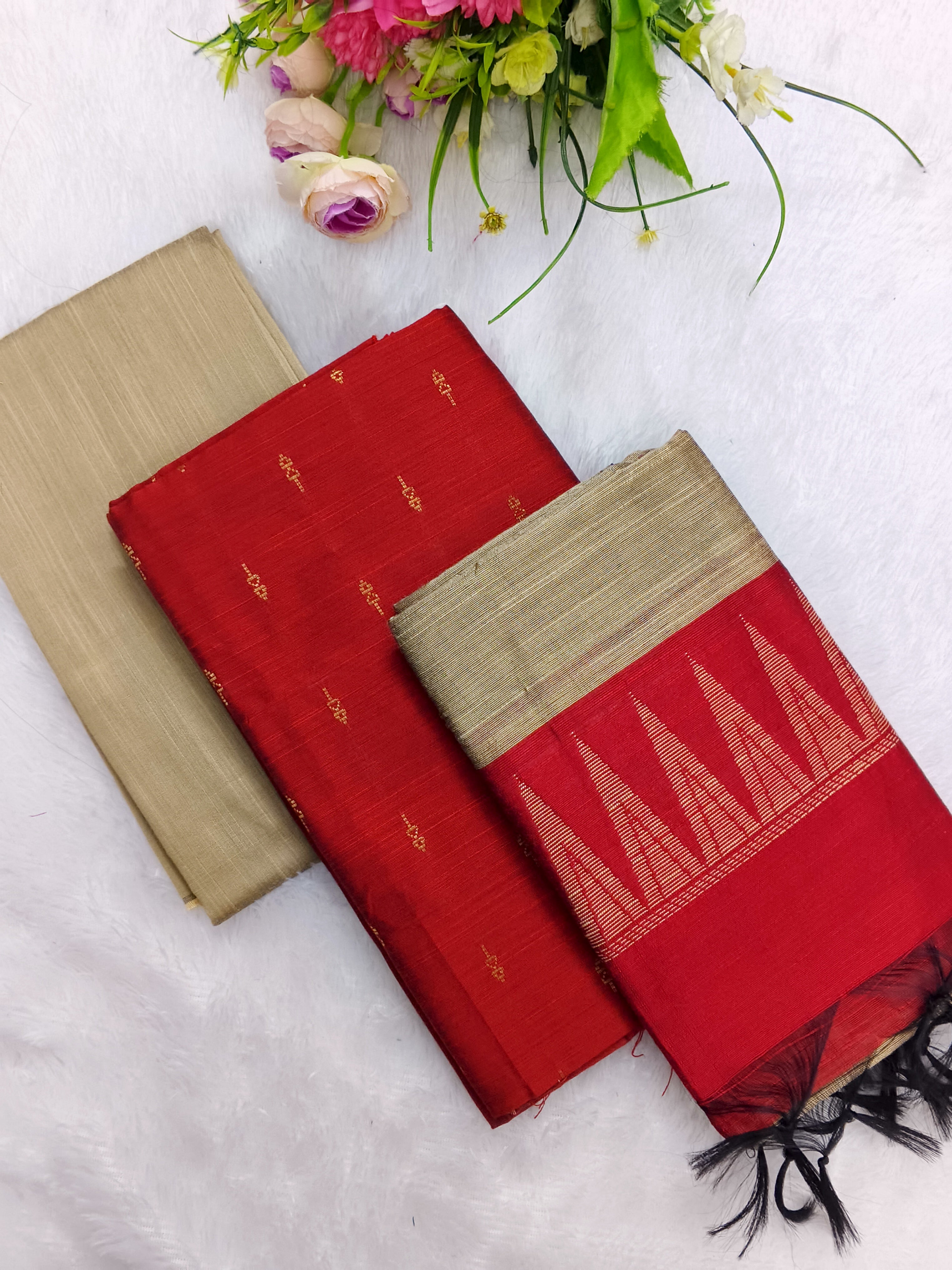 red raw silk 3 piece set