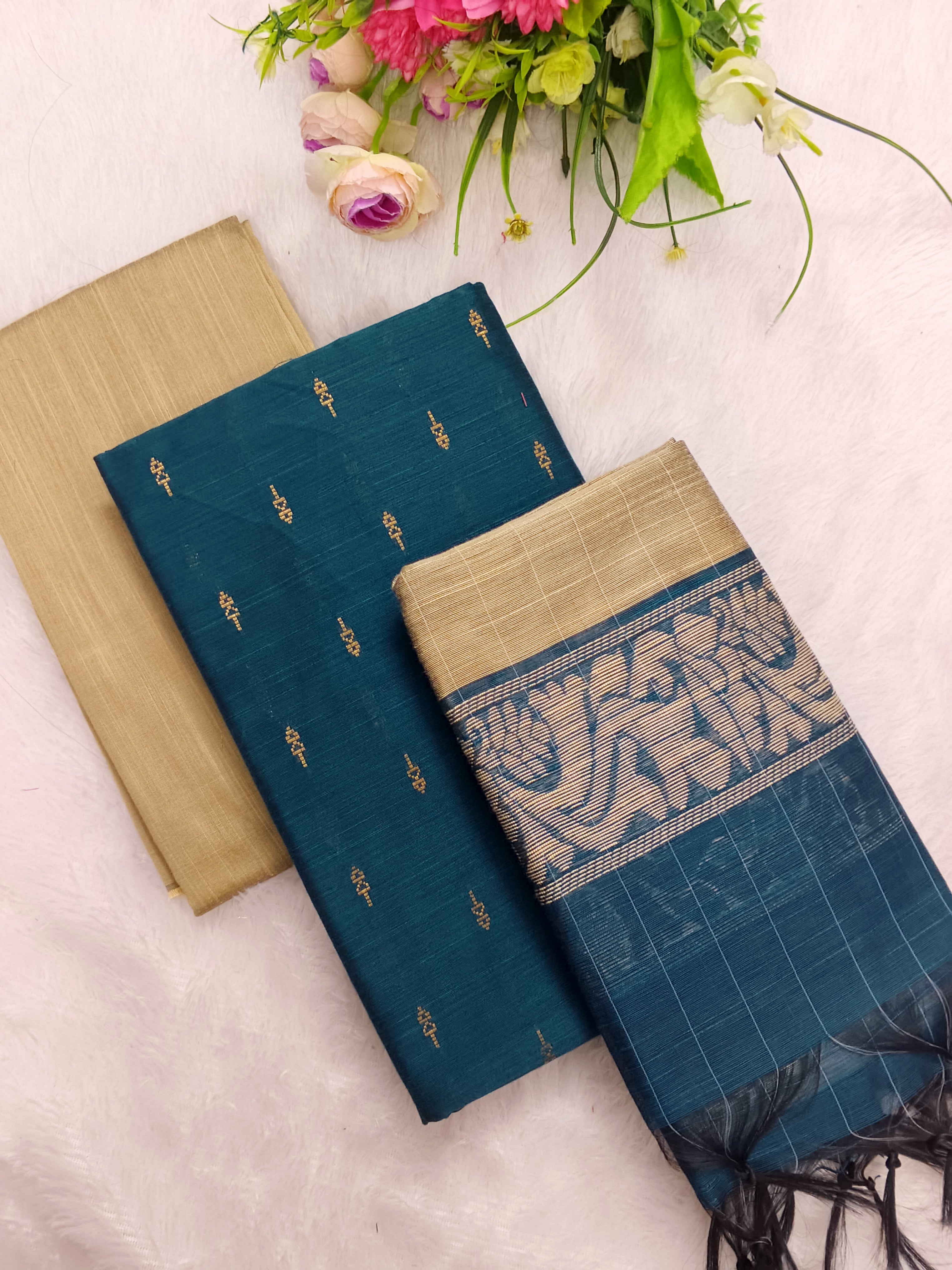 mayil colour raw silk 3 piece set