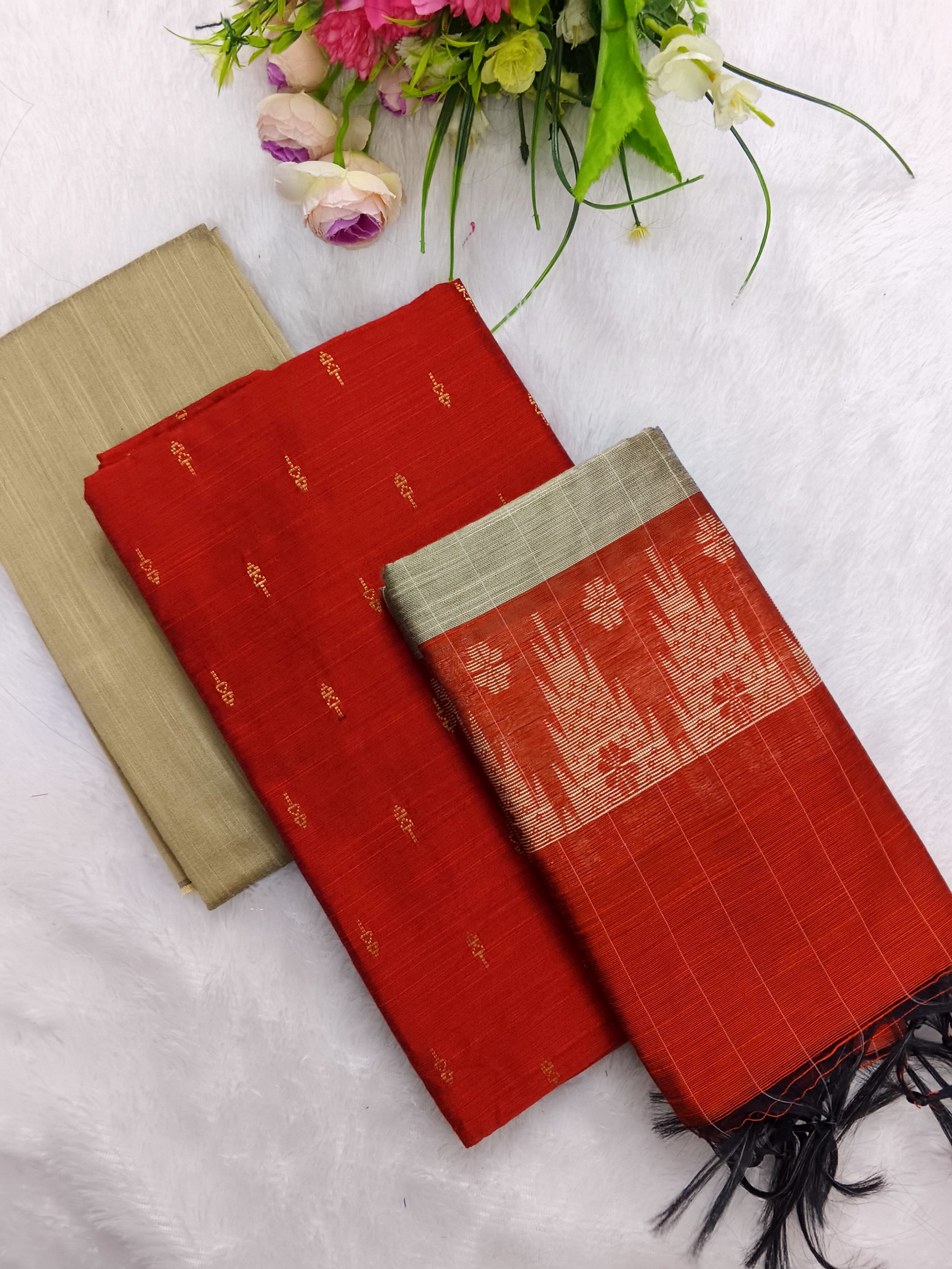 orange raw silk 3 piece set