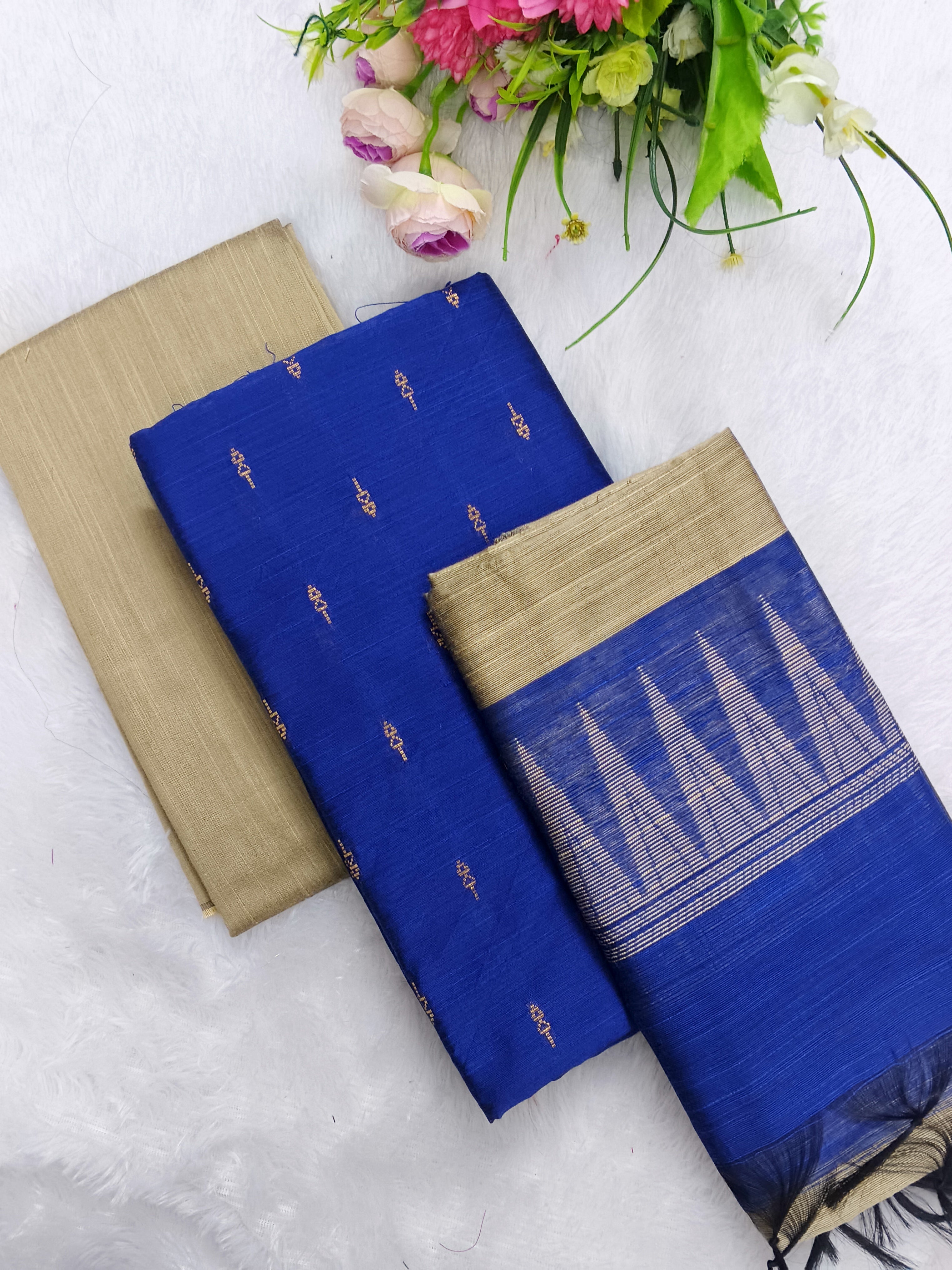 royal blue raw silk 3 piece set