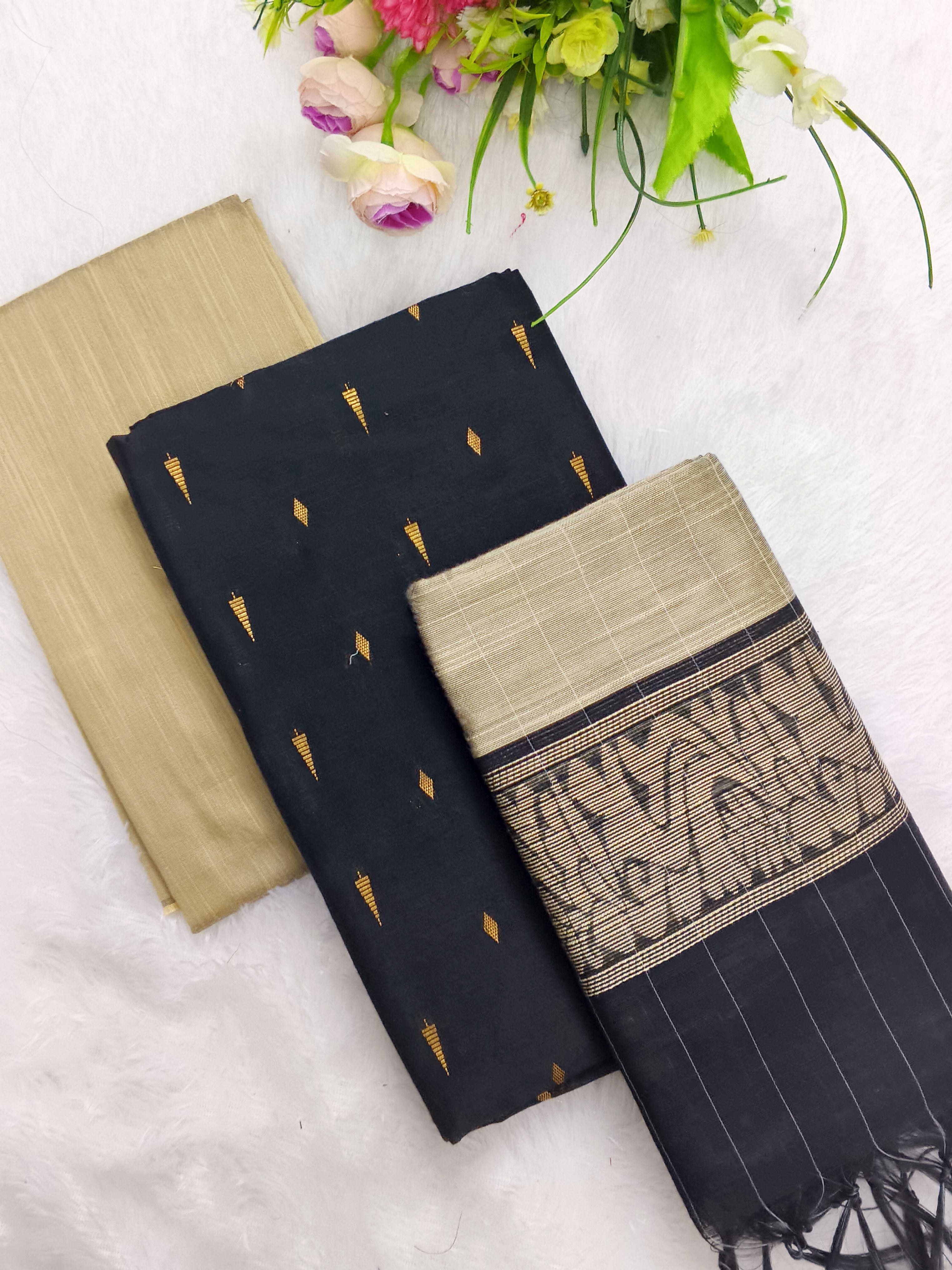 black raw silk 3 piece set