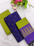 violet with mehandi green raw silk 3 piece set