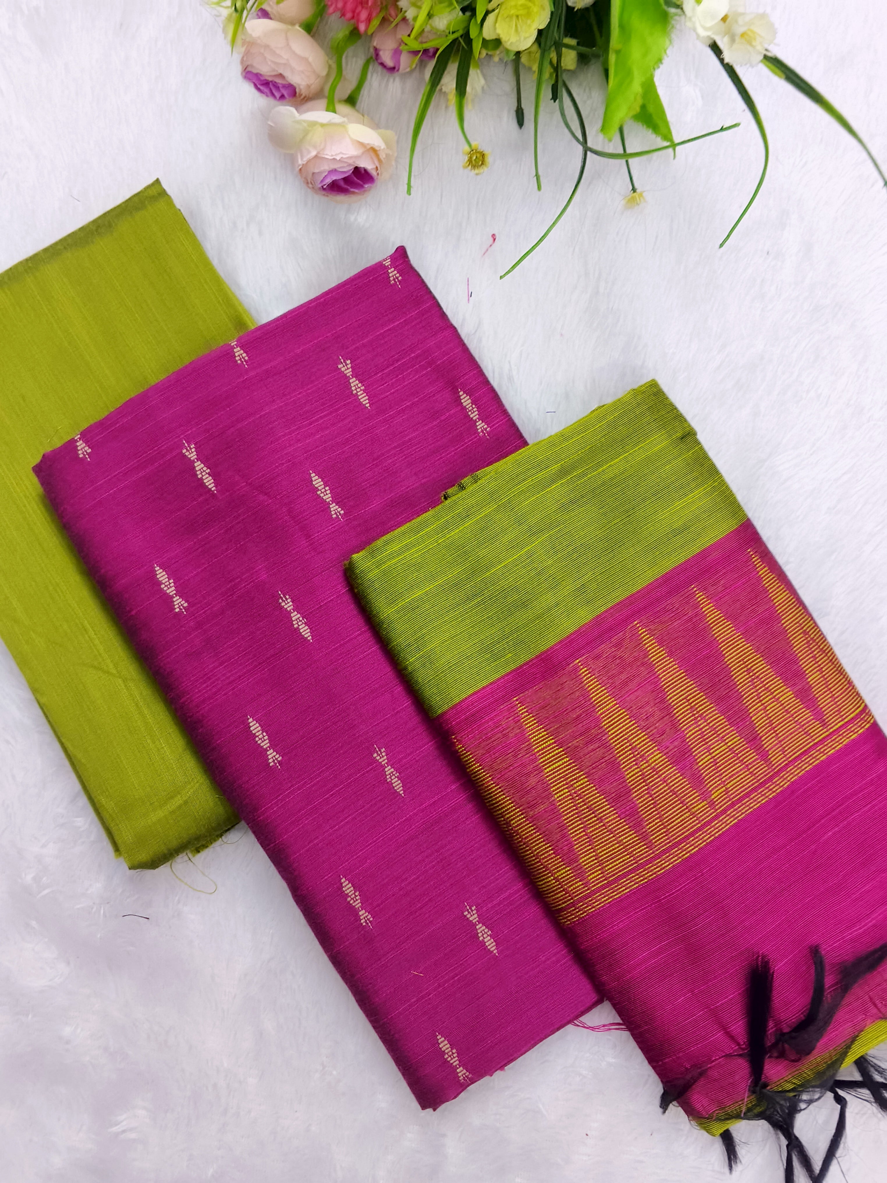 pink top with mehandi green 3 piece set