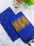 royal blue raw silk top with tissue border duppata
