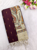 dark brown raw silk top with madhubani 3 piece set