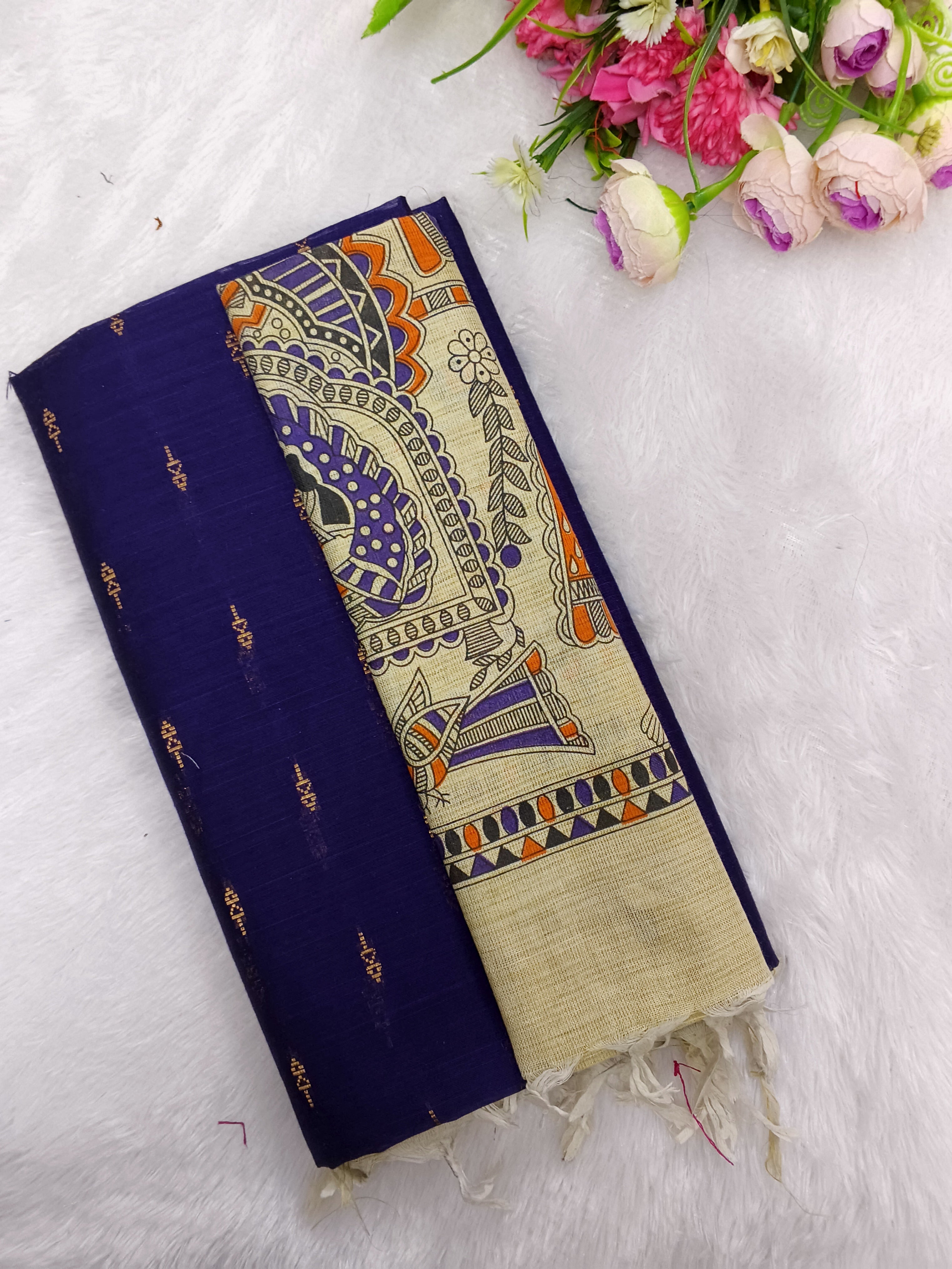 violet raw silk top with madhubani 3 piece set