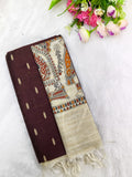 brown raw silk top with madhubani 3 piece set