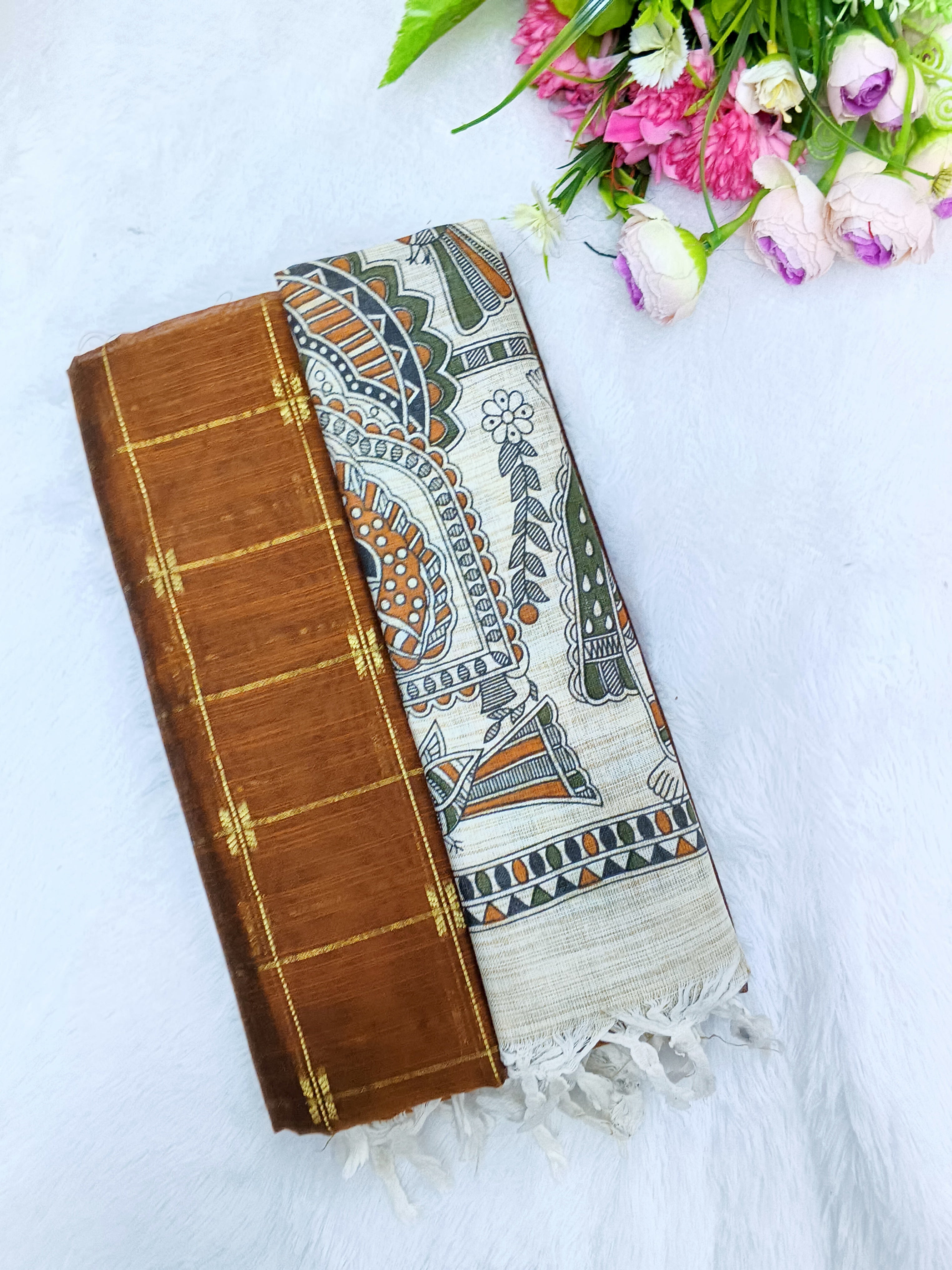 honey colour madhubani 3 piece set