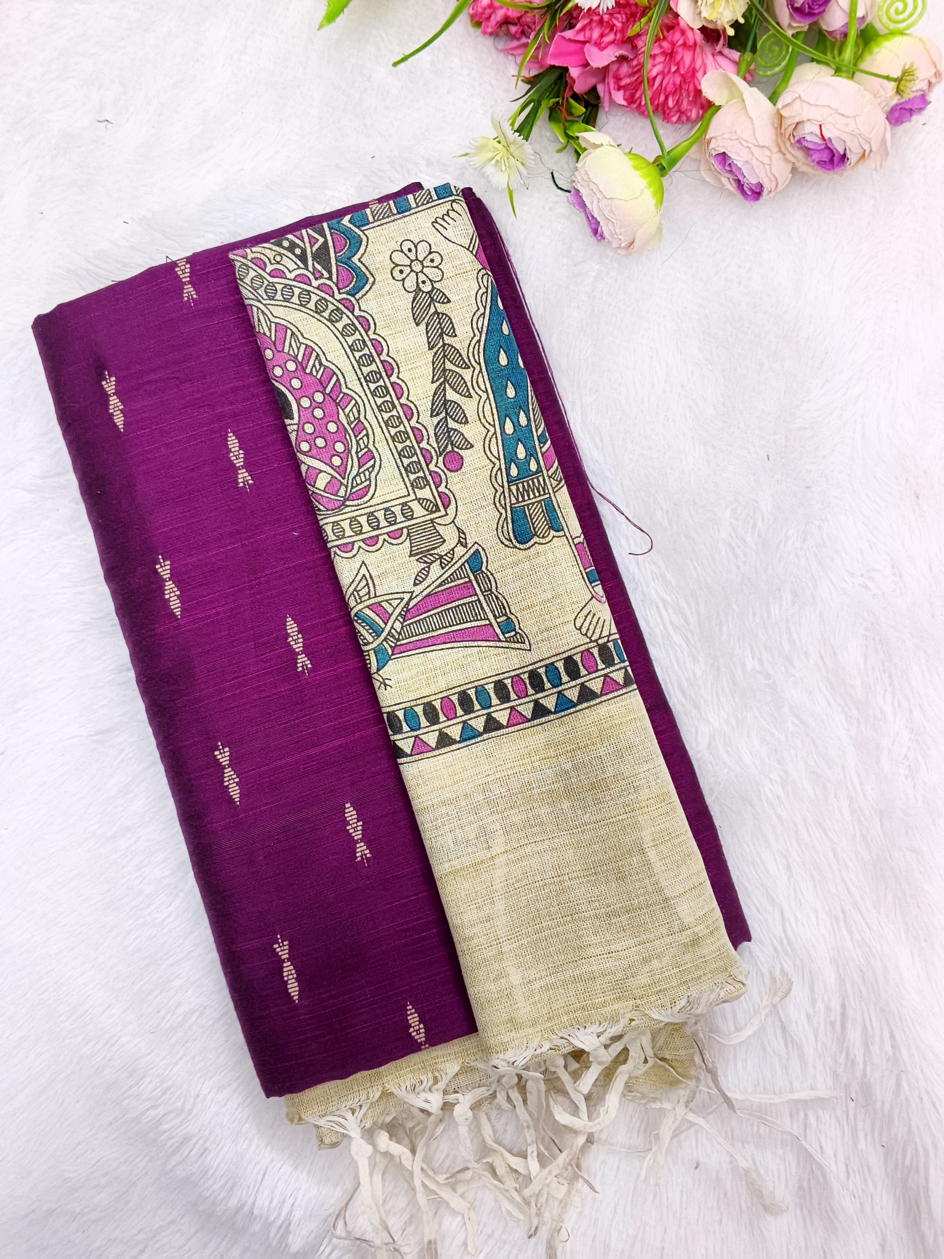 wine raw silk top with madhubani duppata 3 piece set