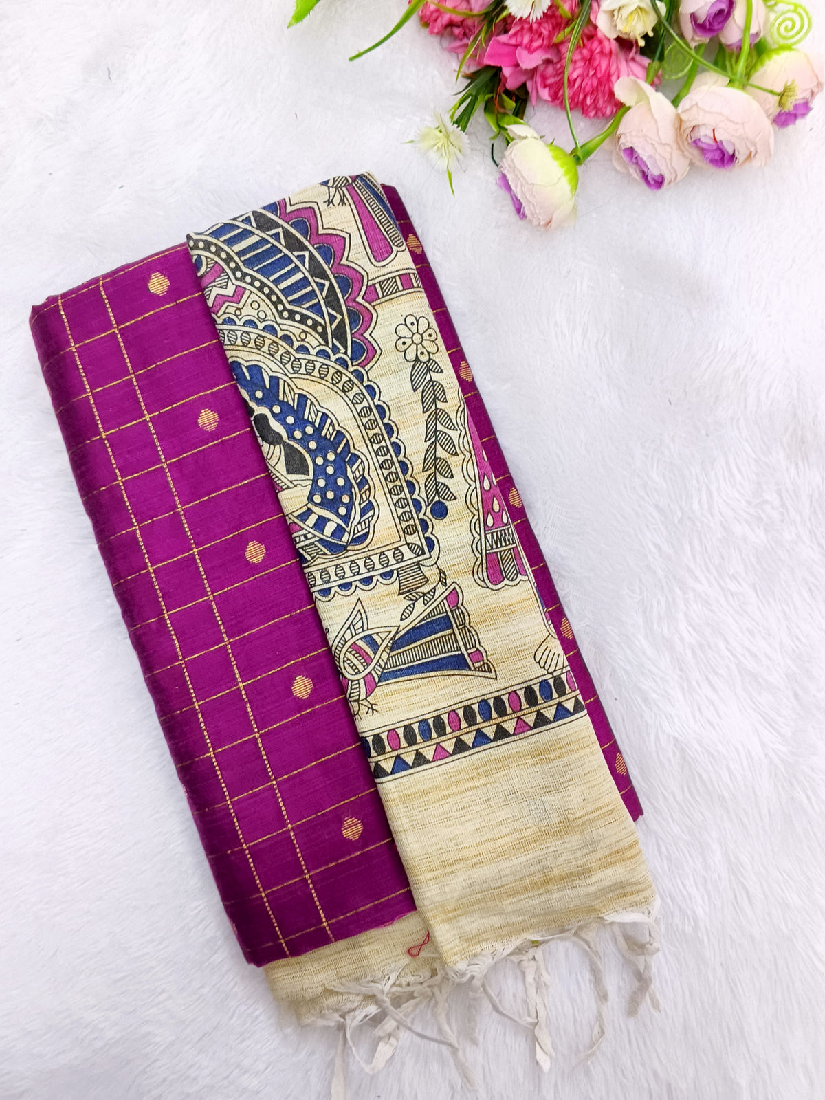 mejanta pink raw silk top with madhubani duppata 3 piece set